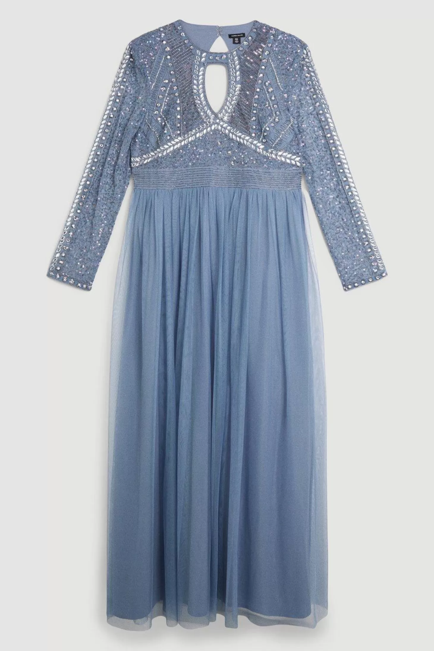 Karen Millen Plus Size Embellished Woven Maxi Dress With Tulle Skirt