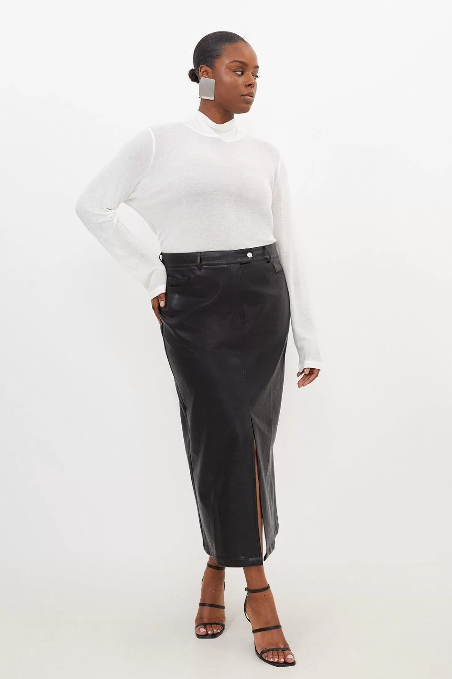 Karen Millen Plus Size Faux Leather Pencil Maxi Skirt