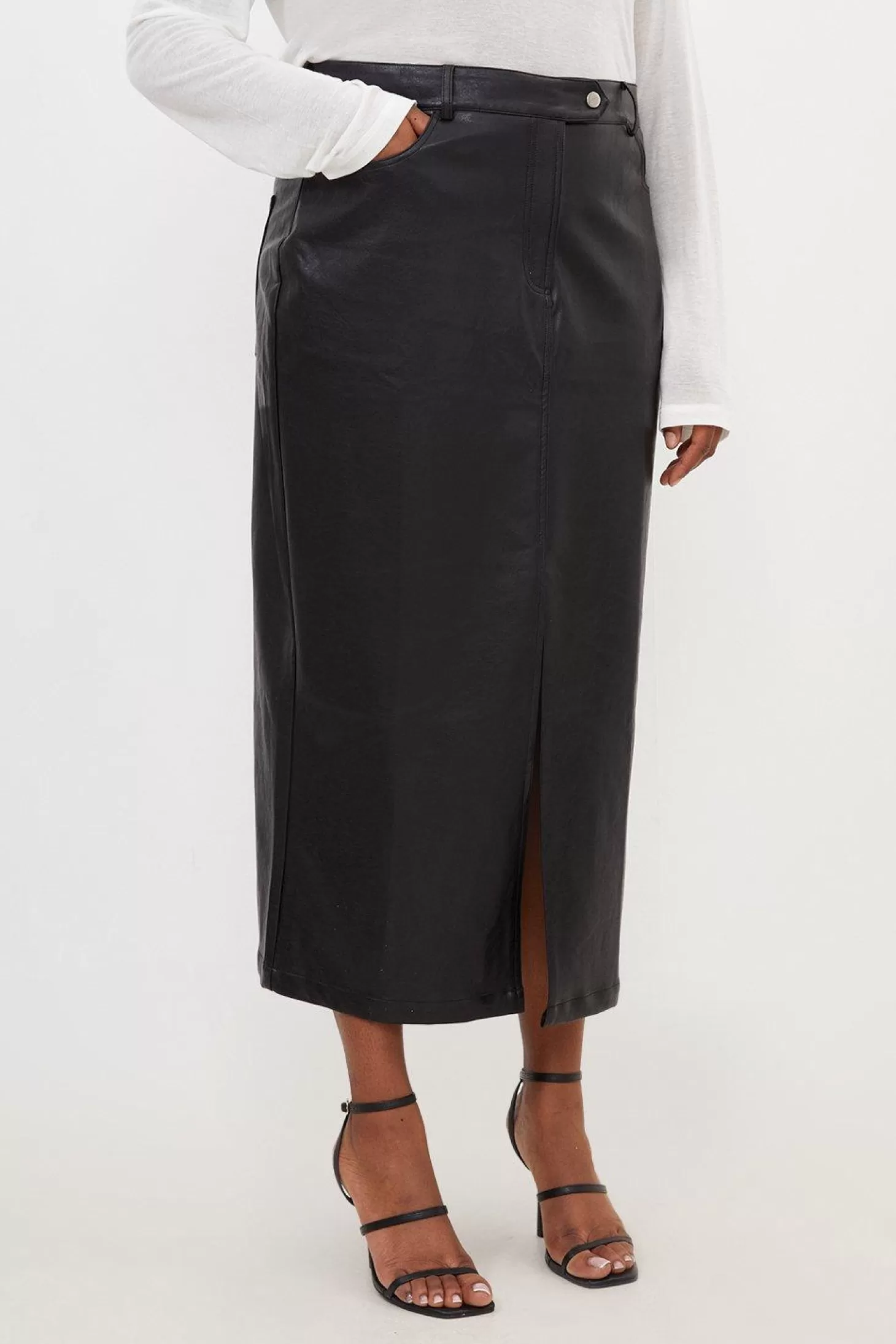 Karen Millen Plus Size Faux Leather Pencil Maxi Skirt