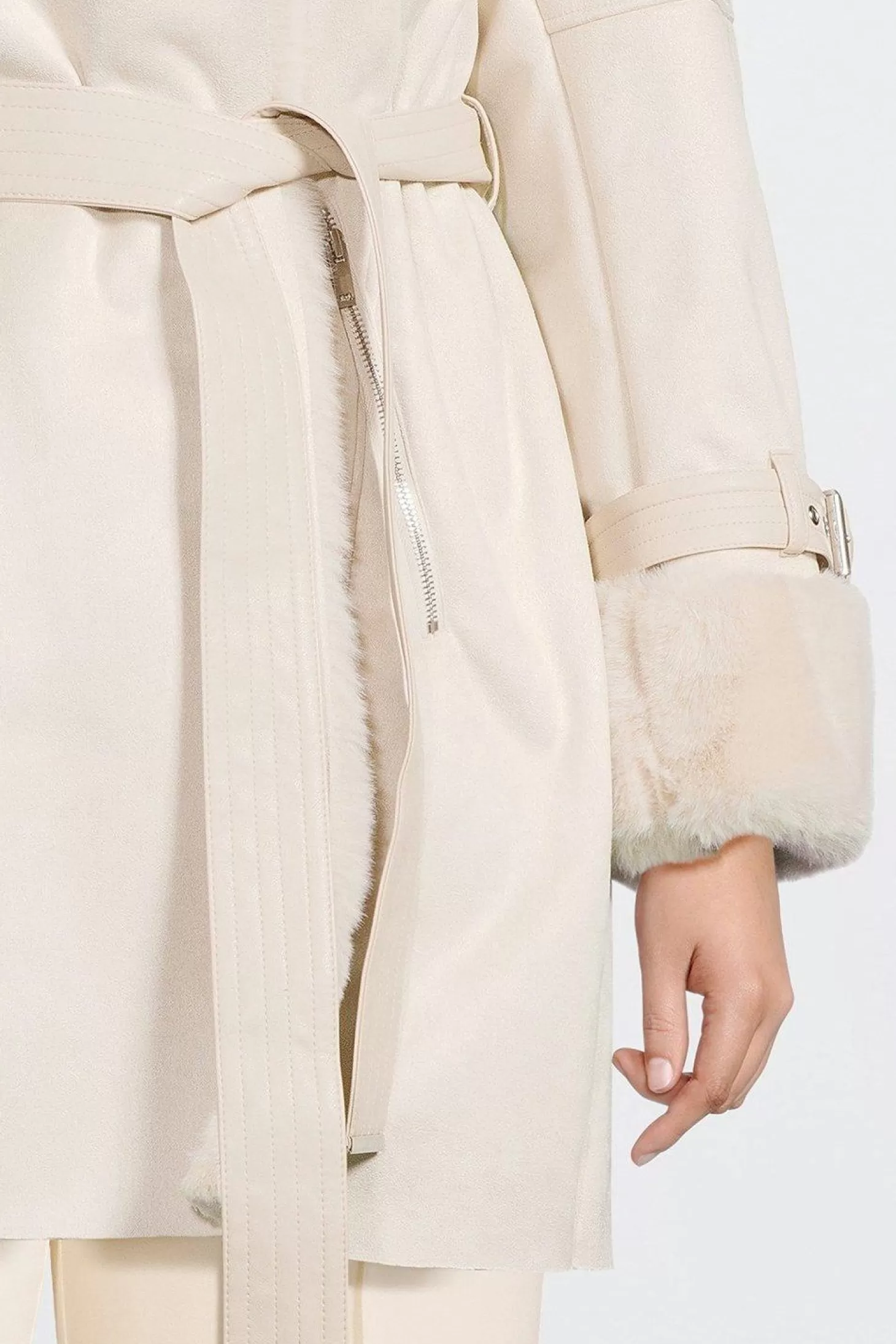 Karen Millen Plus Size Faux Shearling Collar & Cuff Belted Short Coat