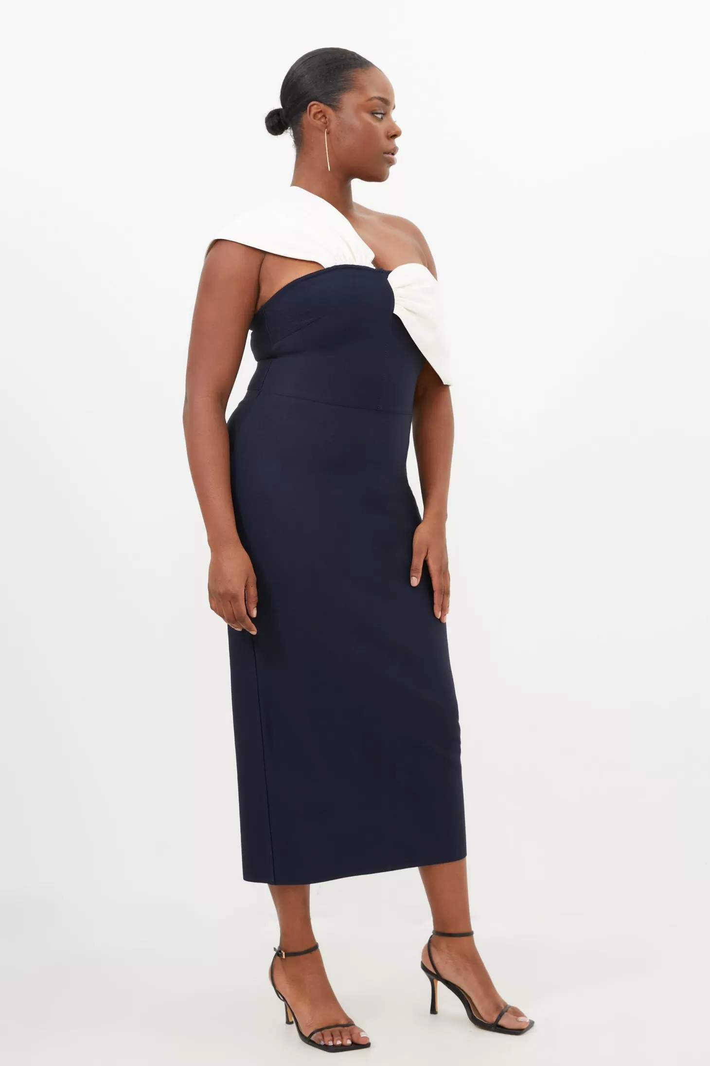 Karen Millen Plus Size Figure Form Bandage Knit Asymmetric Strap Midi Dress