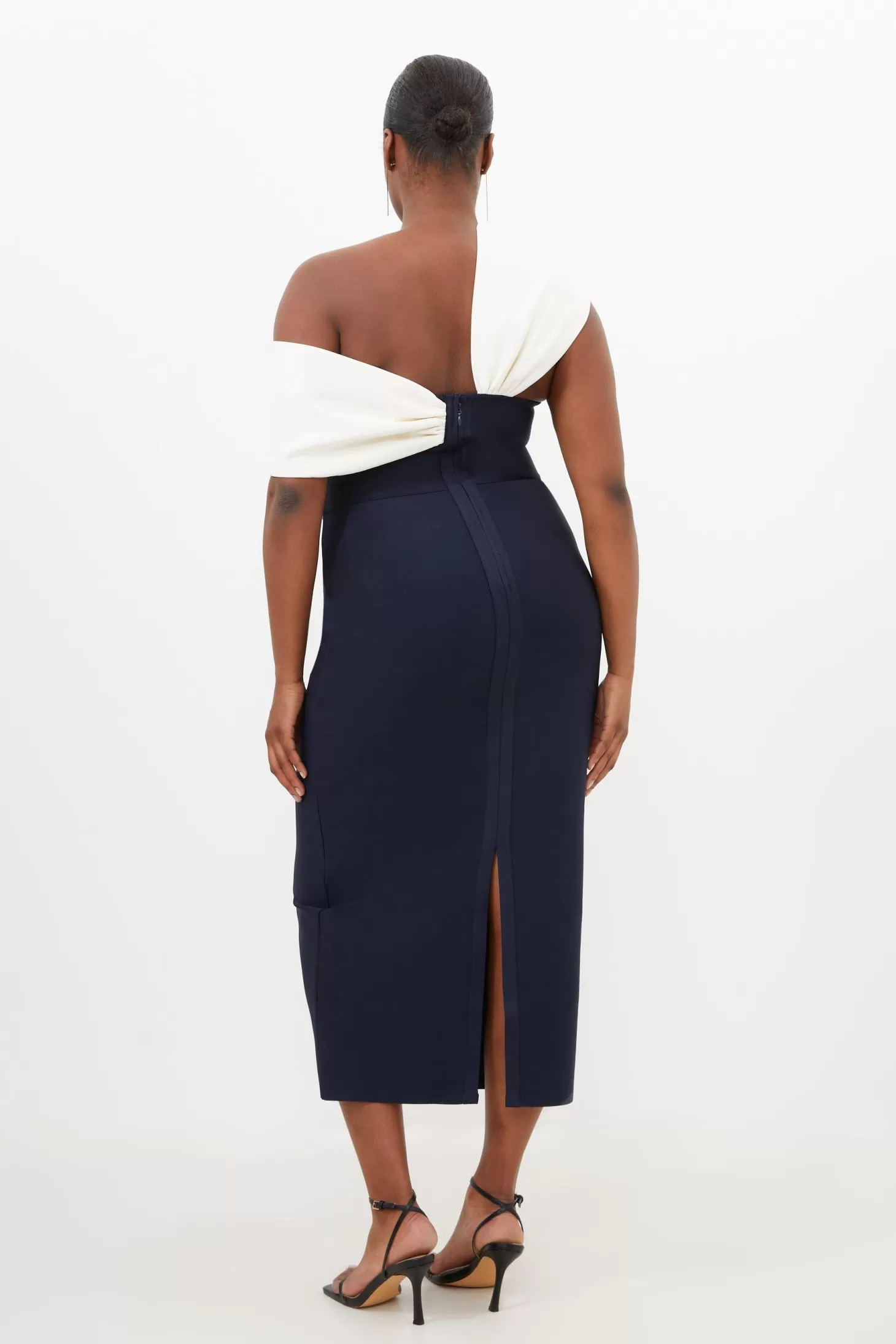 Karen Millen Plus Size Figure Form Bandage Knit Asymmetric Strap Midi Dress
