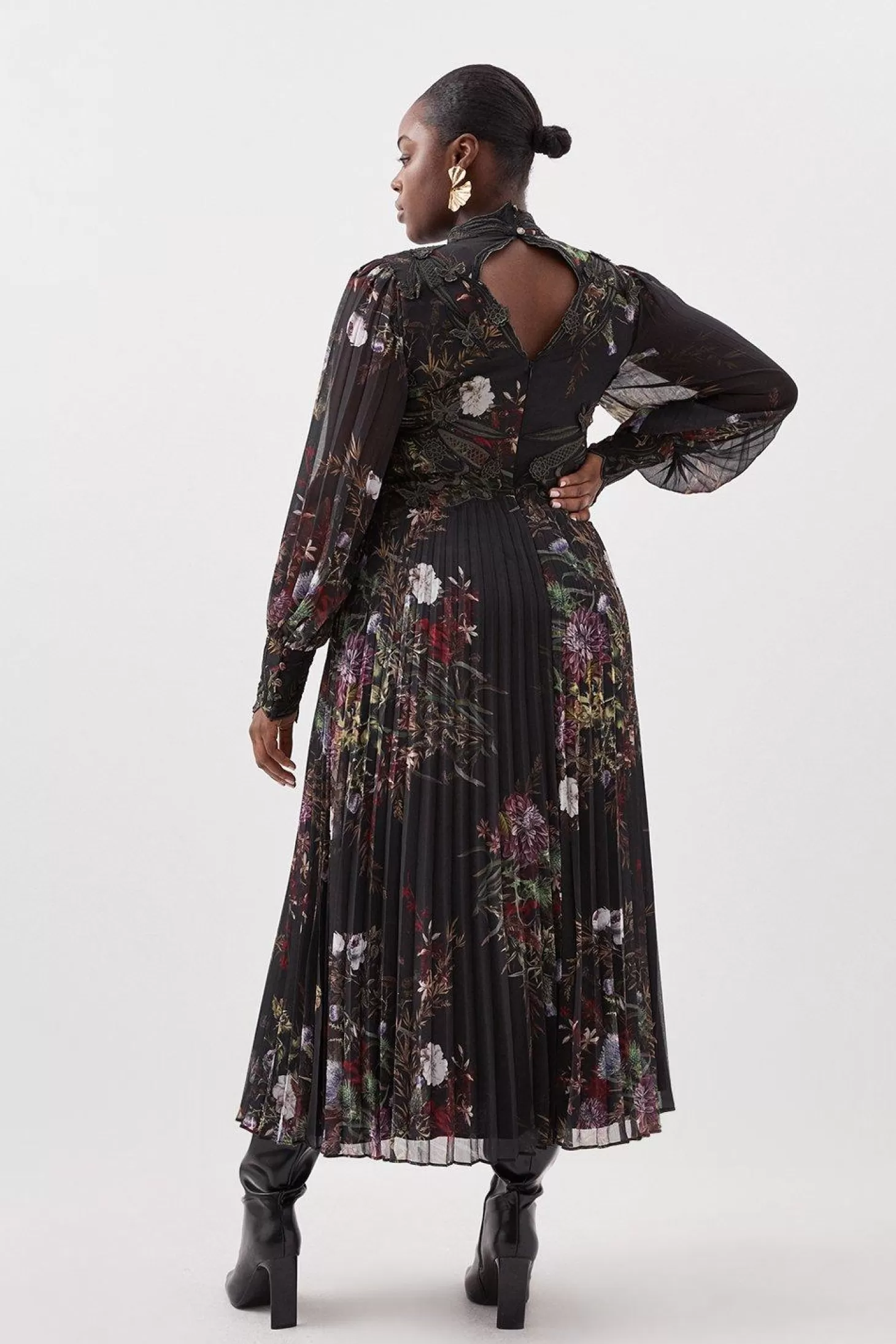 Karen Millen Plus Size Floral Applique Pleated Maxi Dress