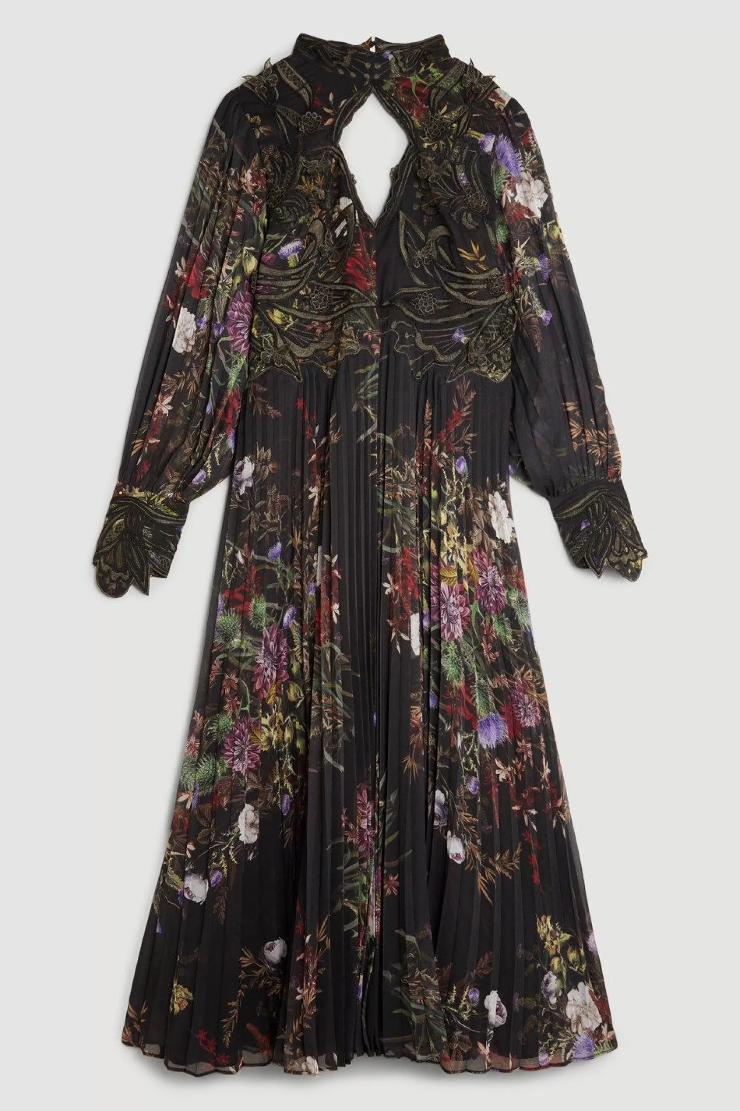 Karen Millen Plus Size Floral Applique Pleated Maxi Dress