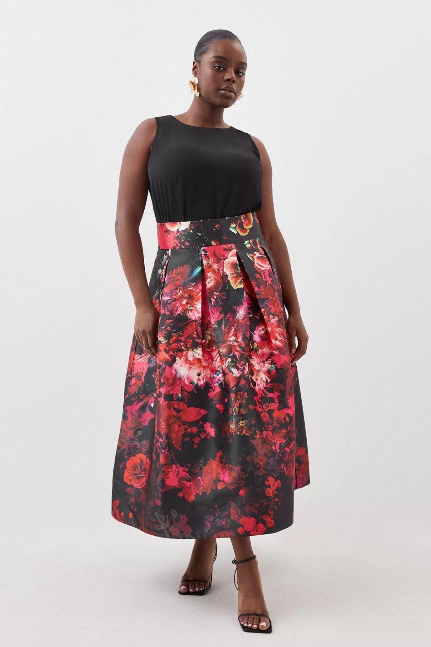 Karen Millen Plus Size Printed Satin Twill Woven Maxi Prom Skirt