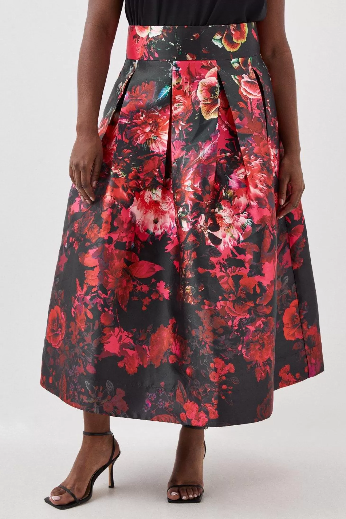 Karen Millen Plus Size Printed Satin Twill Woven Maxi Prom Skirt