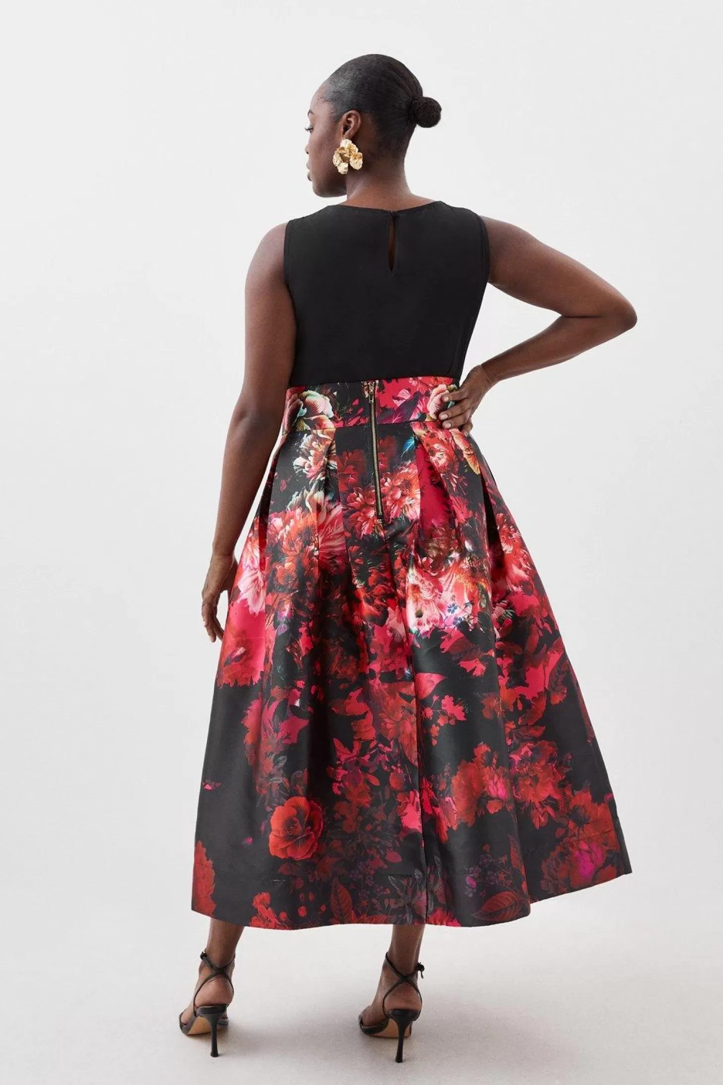 Karen Millen Plus Size Printed Satin Twill Woven Maxi Prom Skirt