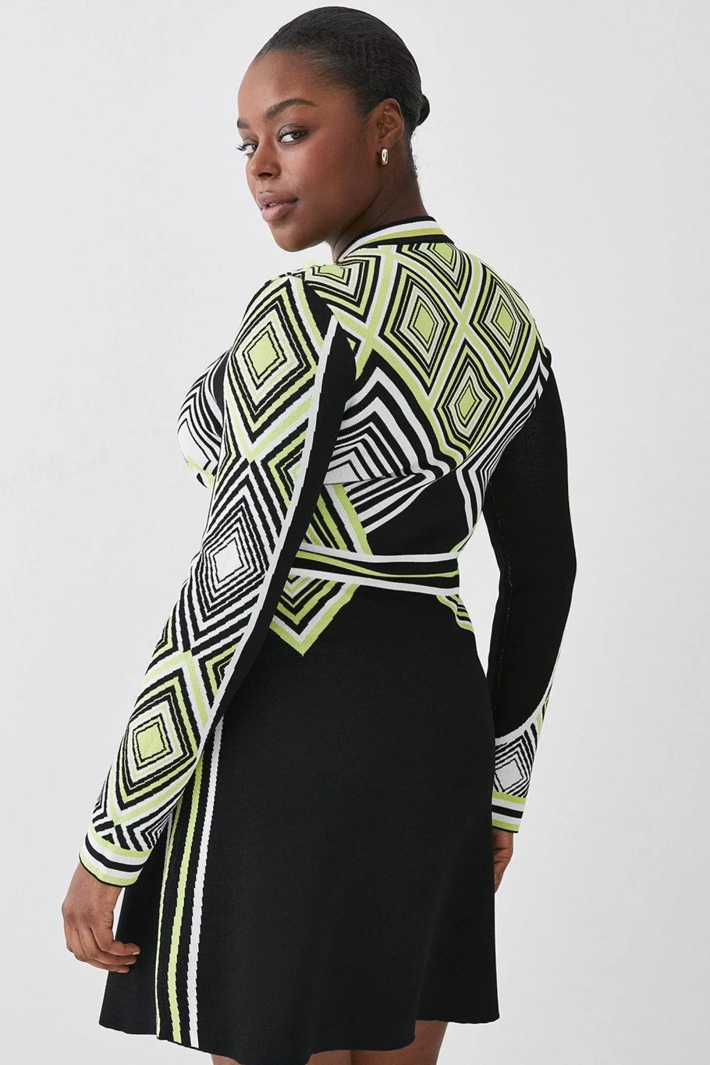 Karen Millen Plus Size Geo Jacquard Knit Fit And Flare Mini Dress