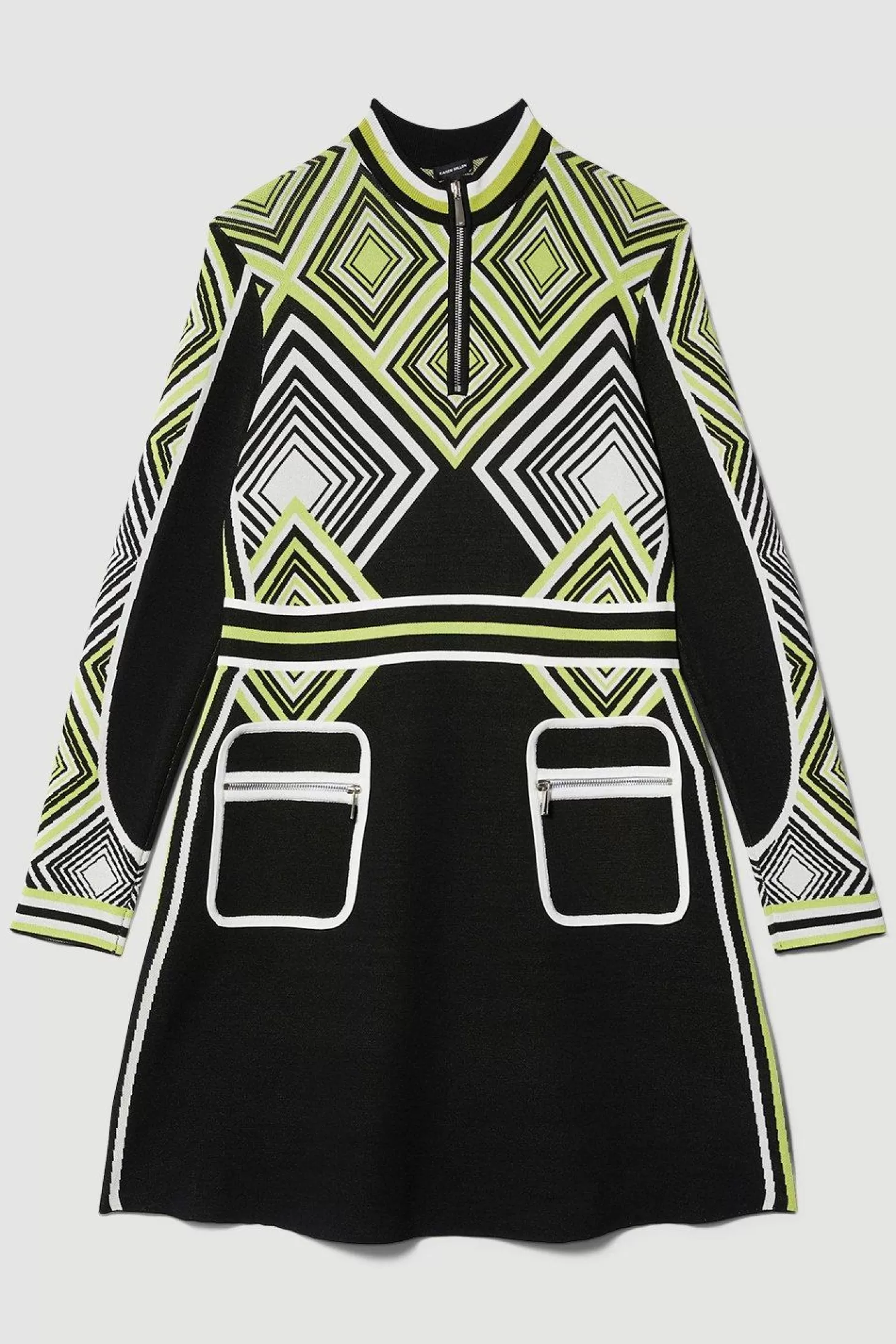 Karen Millen Plus Size Geo Jacquard Knit Fit And Flare Mini Dress