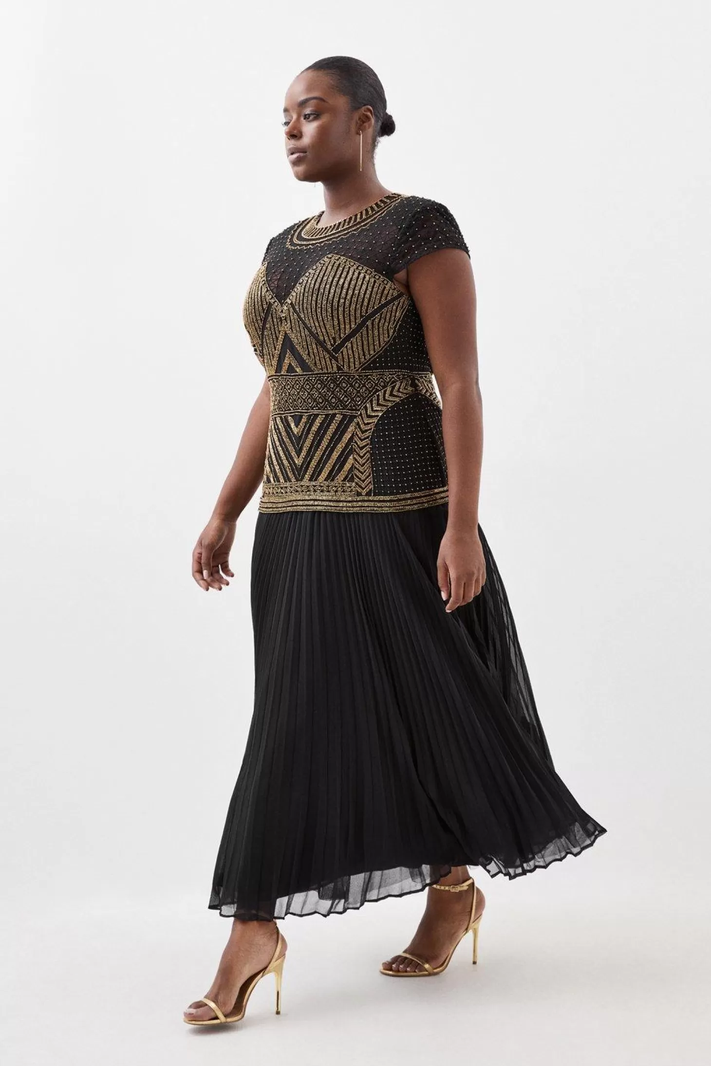 Karen Millen Plus Size Embellished Pleated Woven Maxi Dress