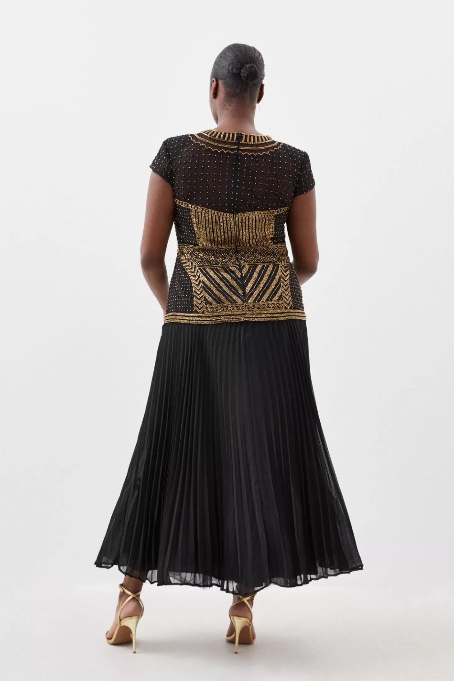 Karen Millen Plus Size Embellished Pleated Woven Maxi Dress
