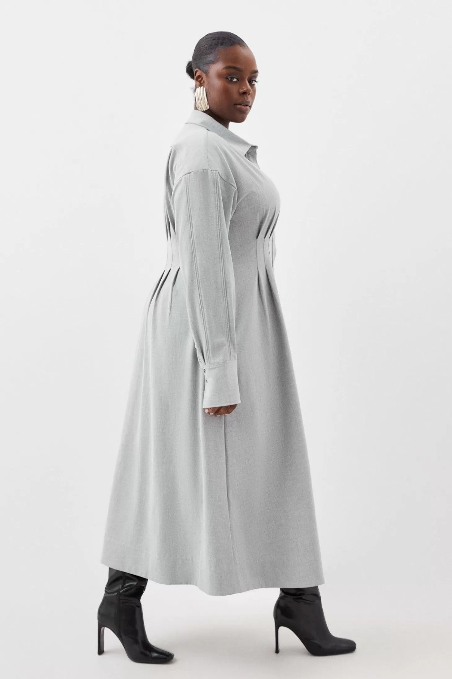 Karen Millen Plus Size Wool Mix Shirt Midi Dress