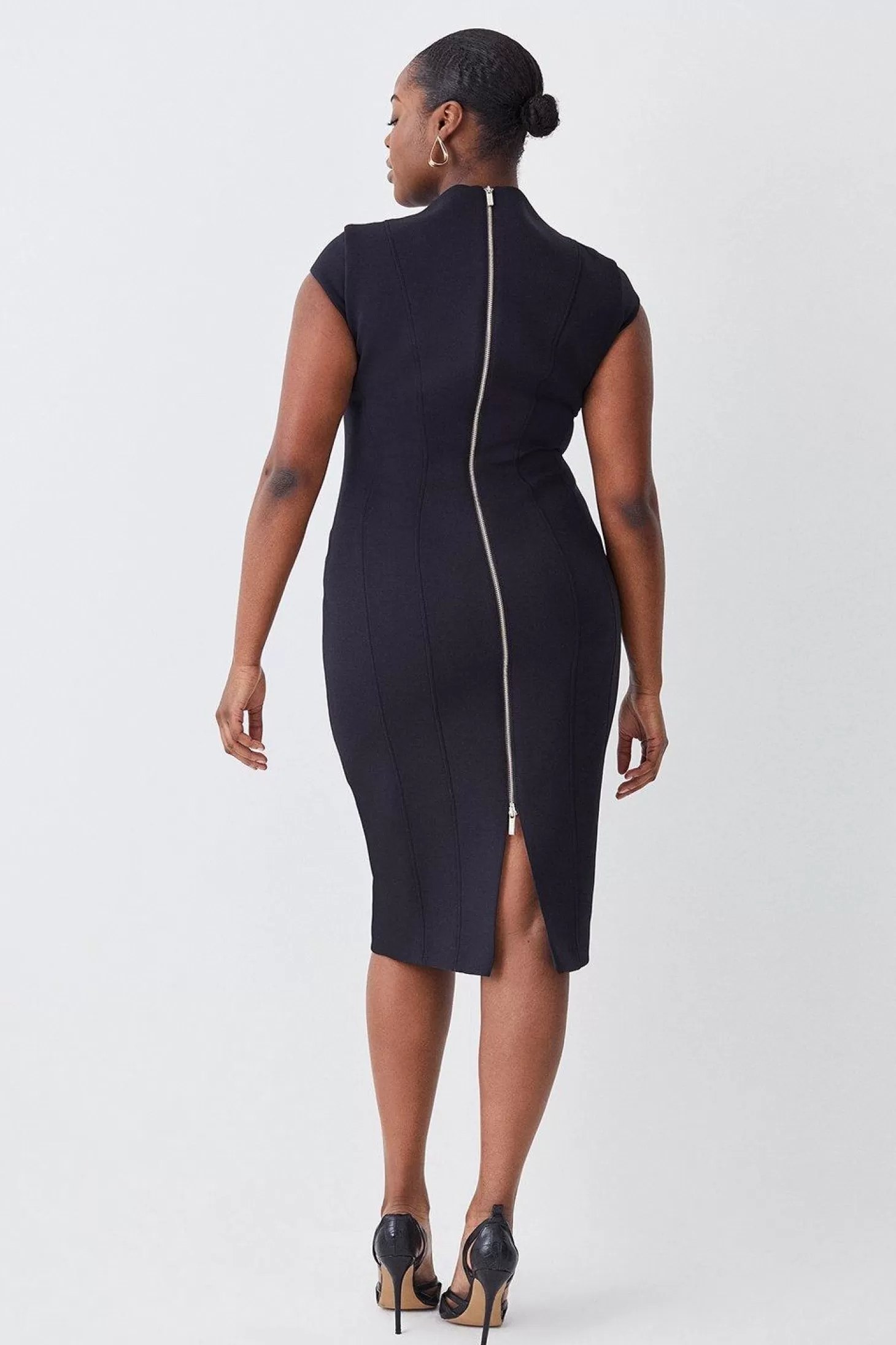 Karen Millen Plus Size Italian Compact Scuba Jersey Seamed Midi Dress