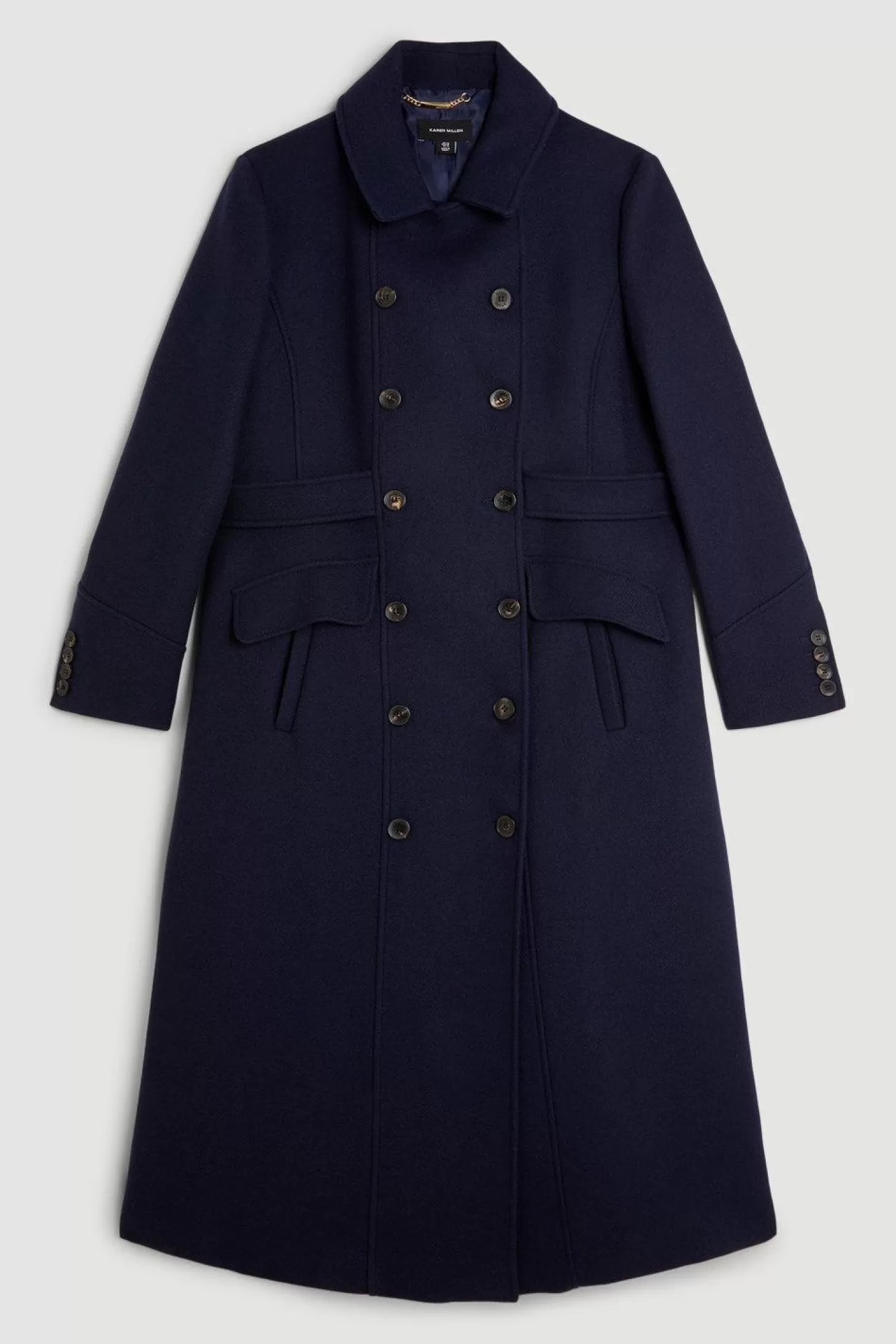 Karen Millen Plus Size Italian Manteco Wool Blend Double Breasted Tab Detail Coat