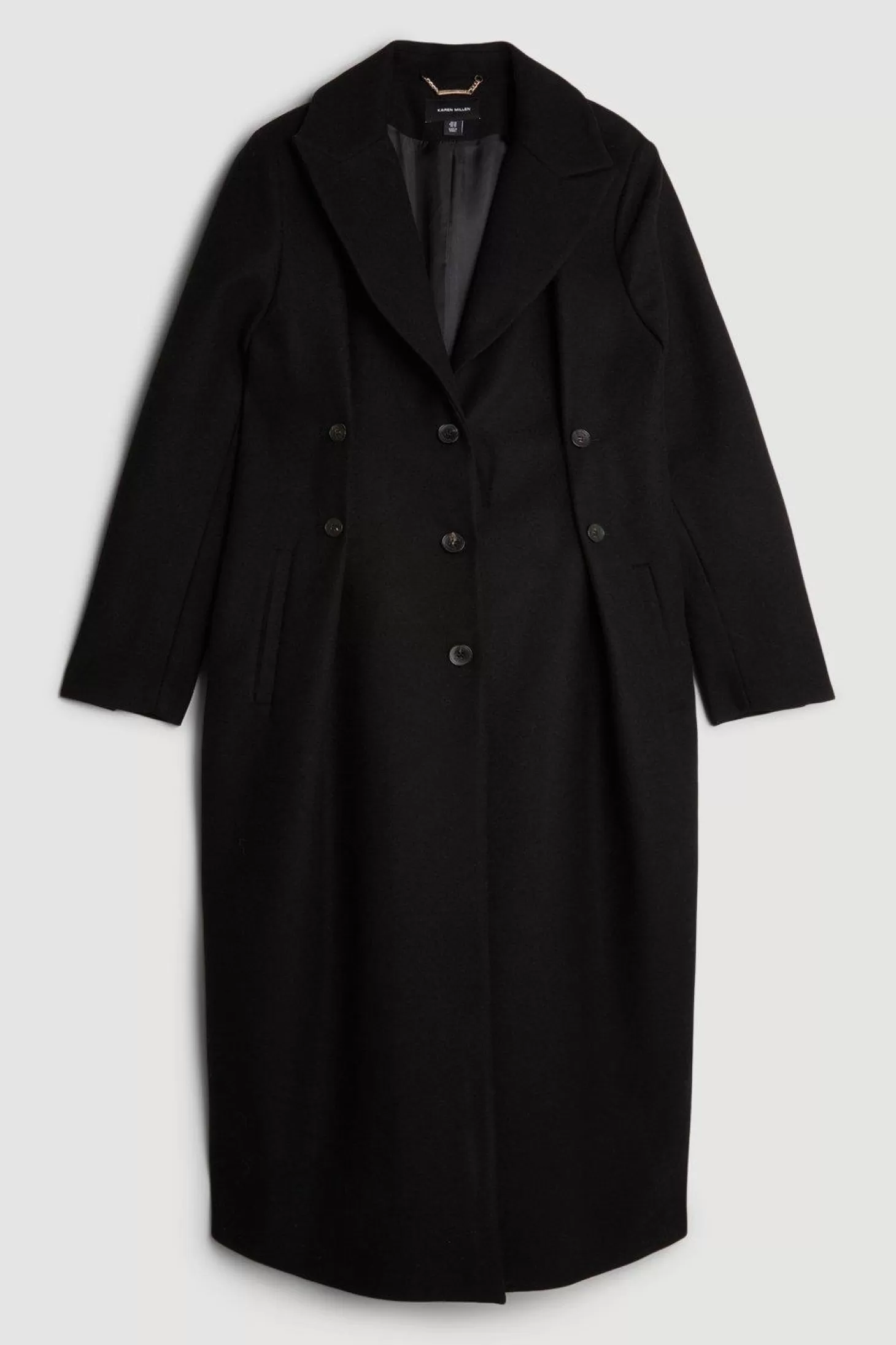 Karen Millen Plus Size Italian Manteco Wool Button Waist Detail Tailored Coat