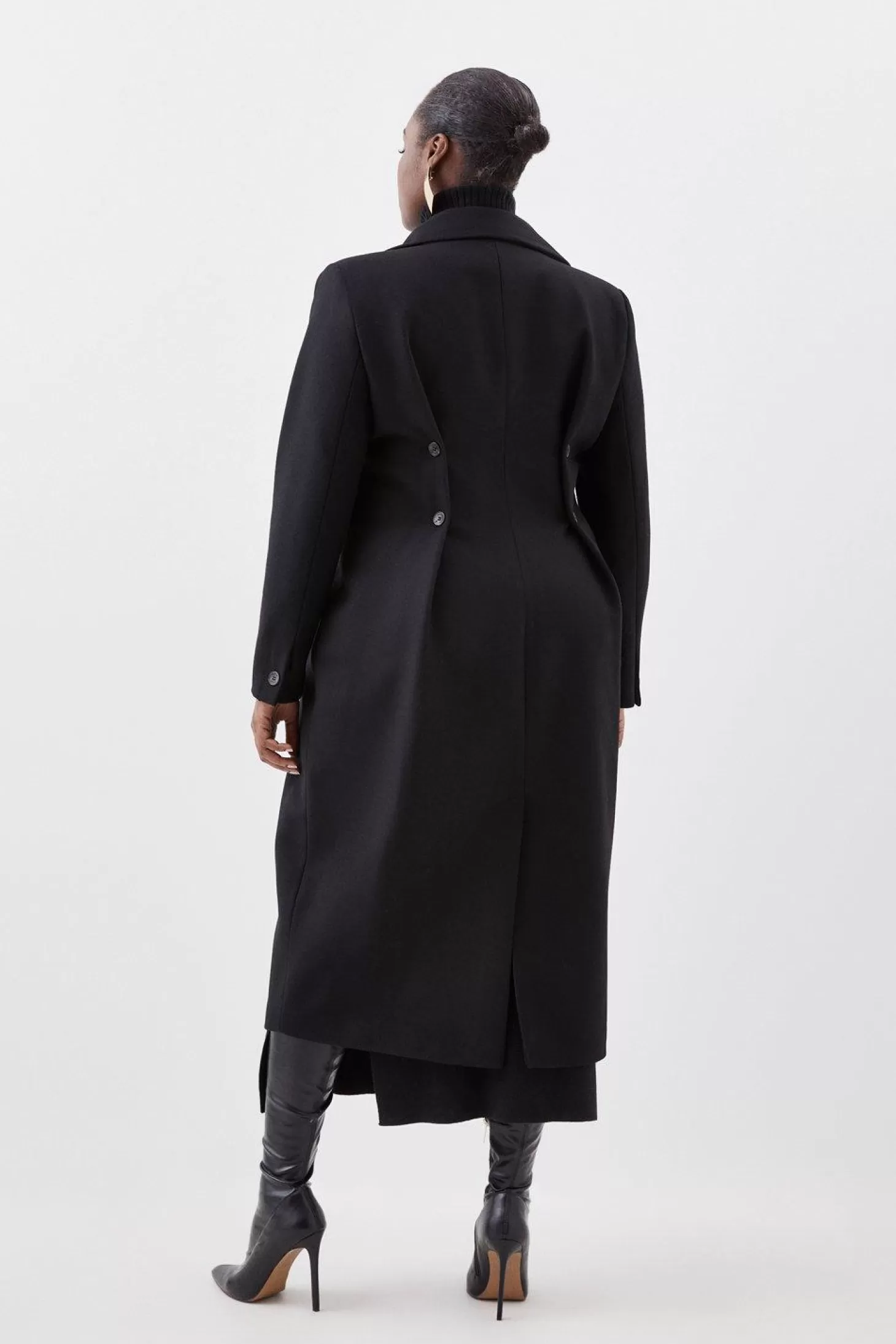 Karen Millen Plus Size Italian Manteco Wool Button Waist Detail Tailored Coat