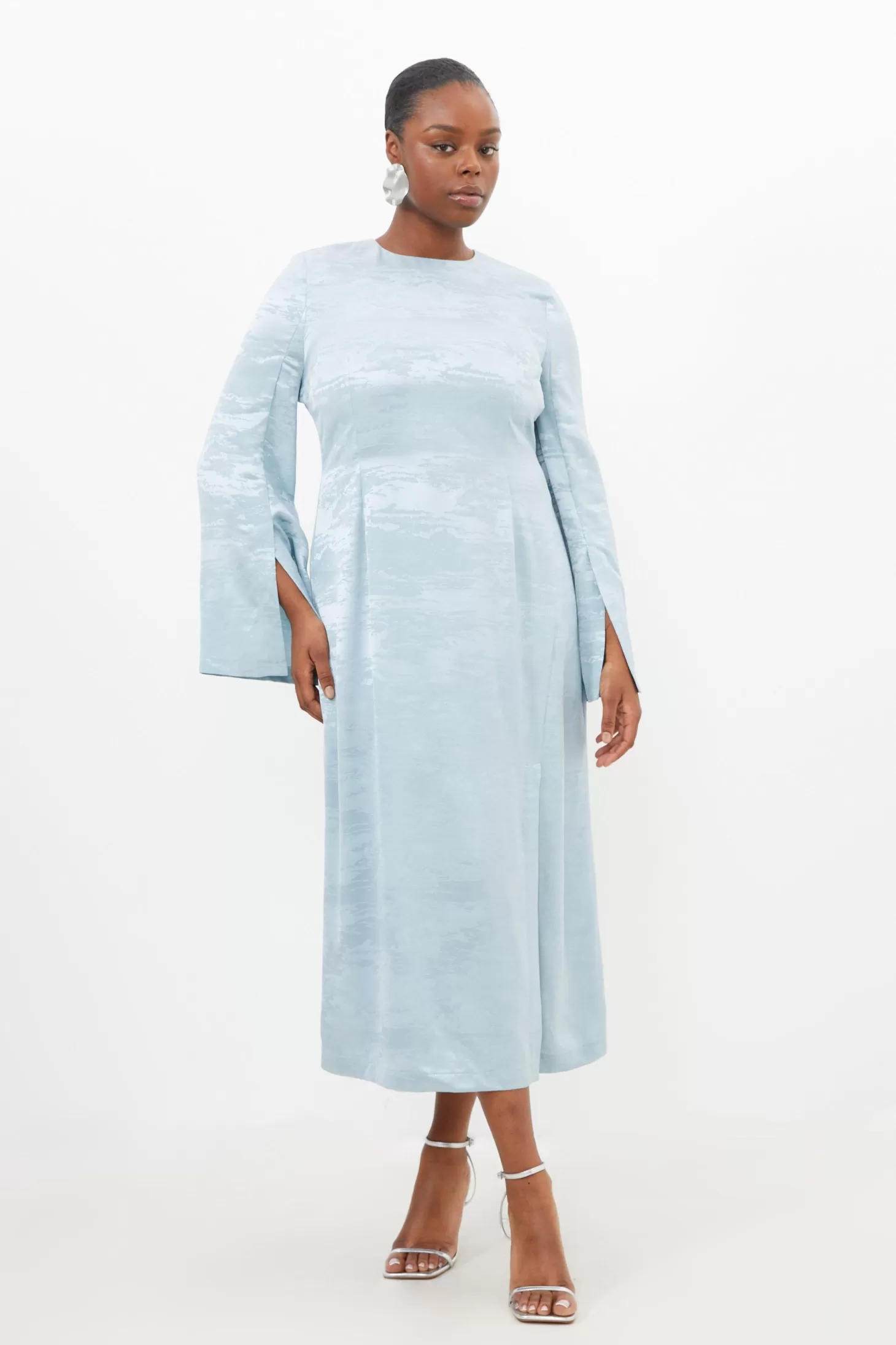 Karen Millen Plus Size Jacquard Woven Cut Out Back Midi Dress