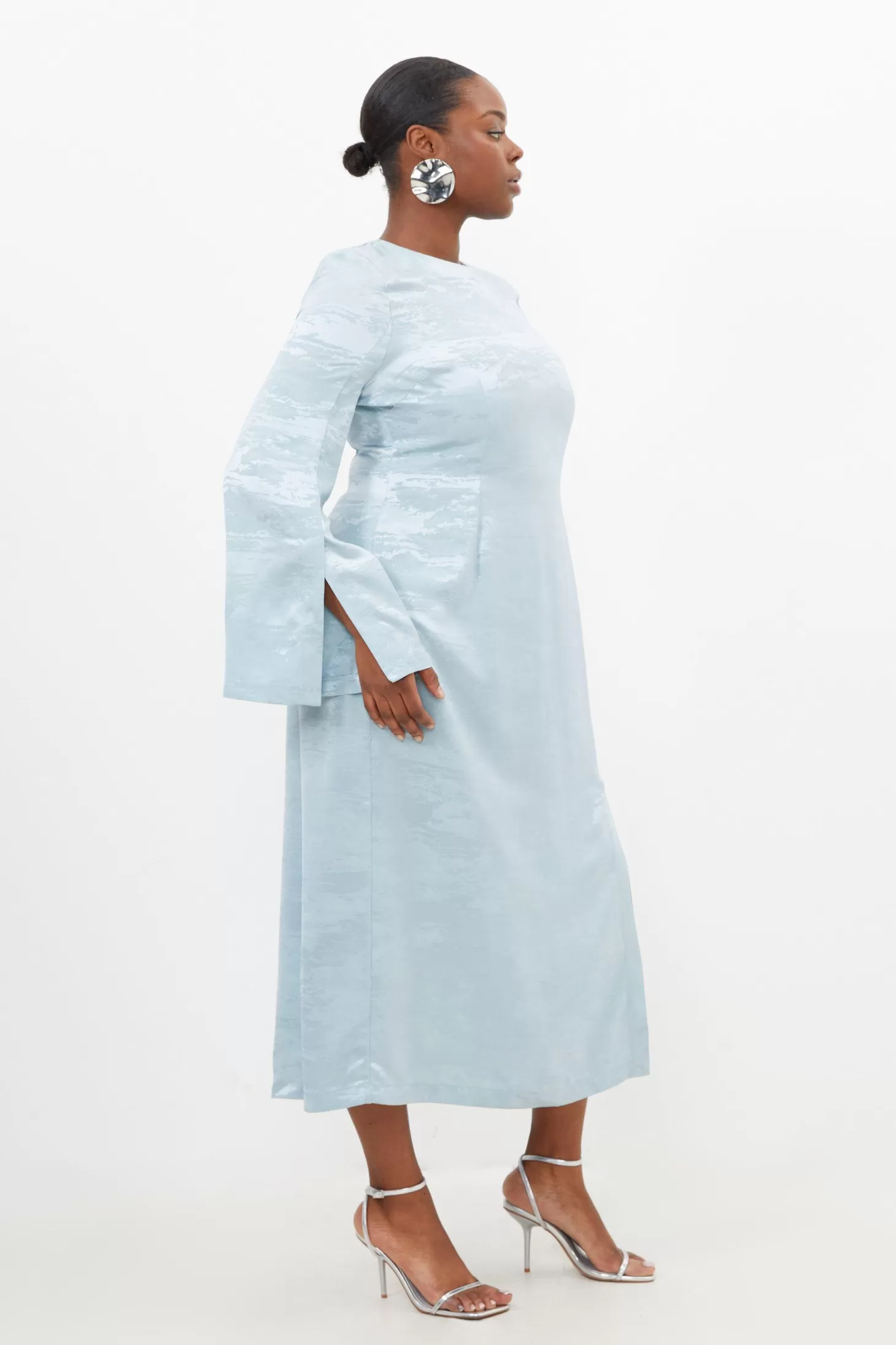 Karen Millen Plus Size Jacquard Woven Cut Out Back Midi Dress