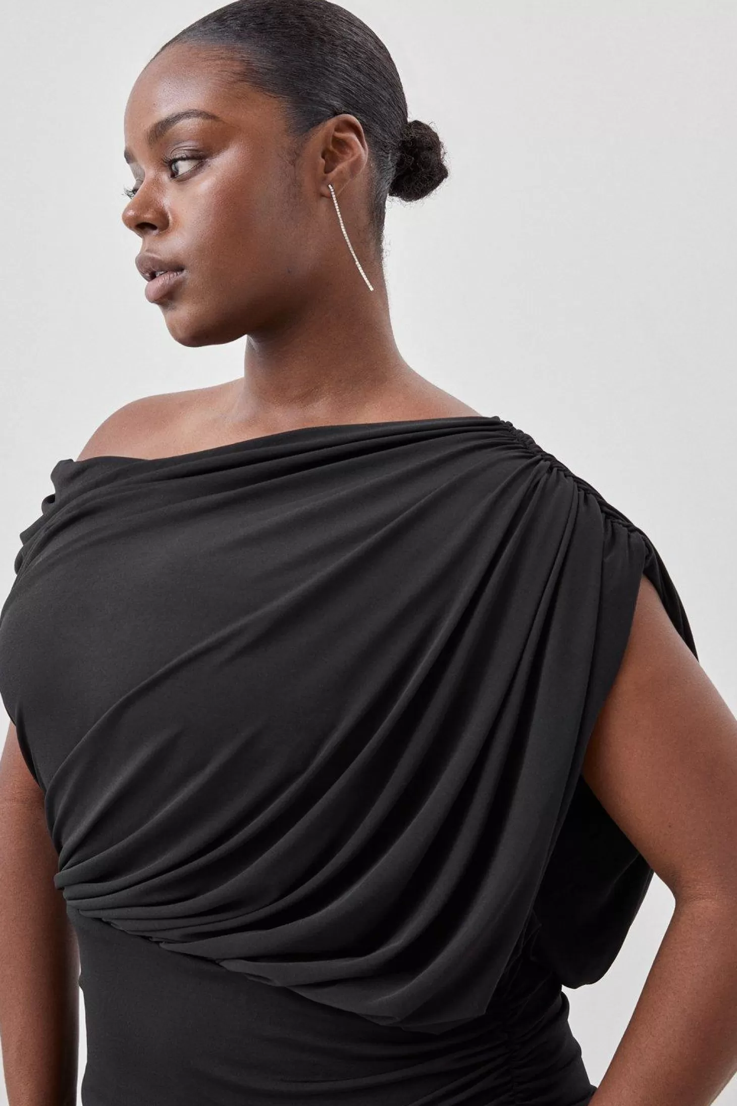 Karen Millen Plus Size Jersey Crepe Asymetric Neckline Maxi Dress