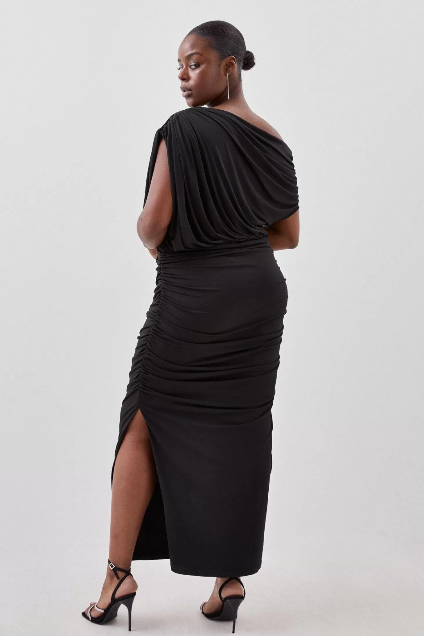 Karen Millen Plus Size Jersey Crepe Asymetric Neckline Maxi Dress