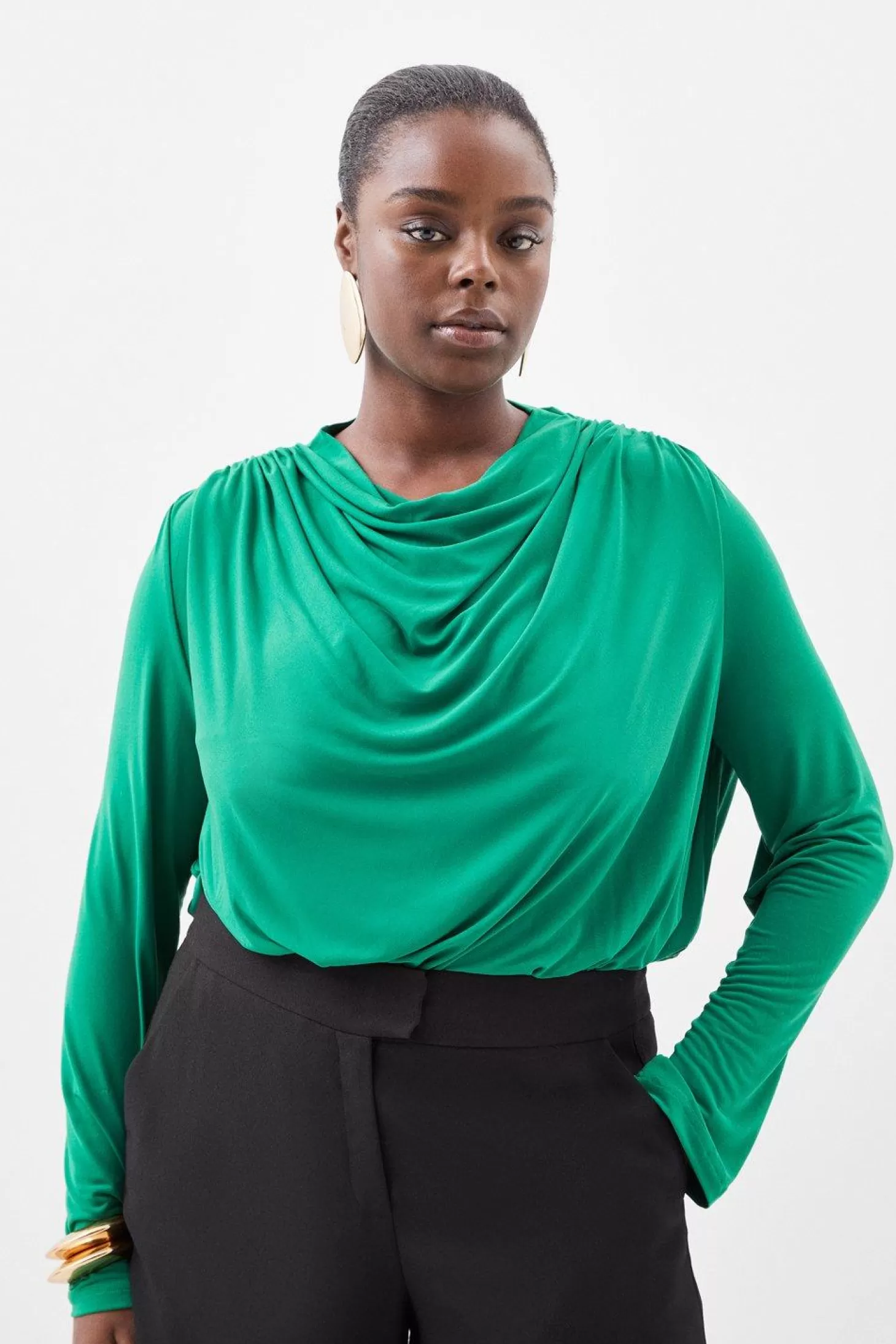 Karen Millen Plus Size Jersey Crepe Draped High Neck Bodysuit