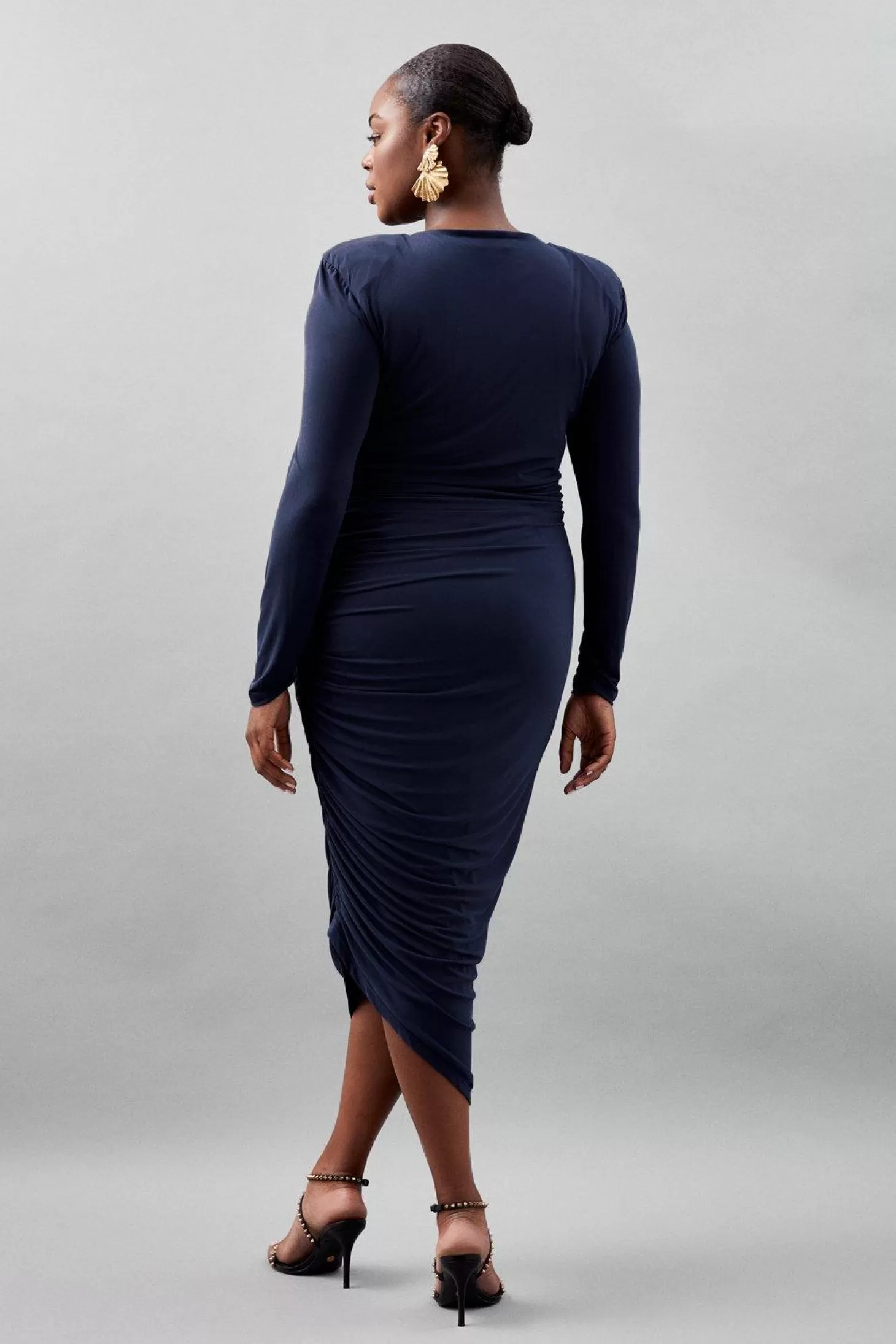 Karen Millen Plus Size Jersey Crepe Ruched Long Sleeve Maxi Dress