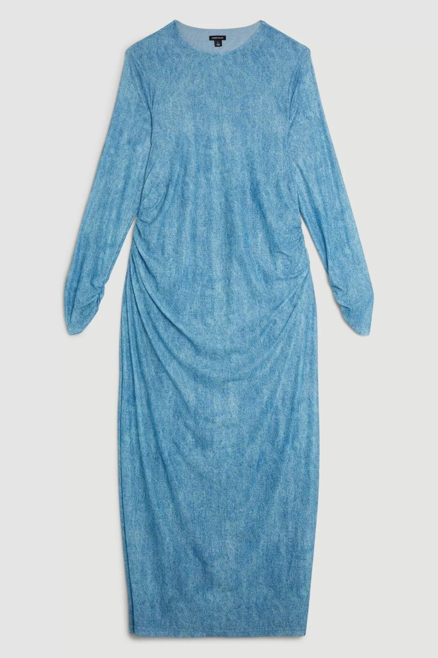 Karen Millen Plus Size Jersey Denim Print Long Sleeve Midi Dress
