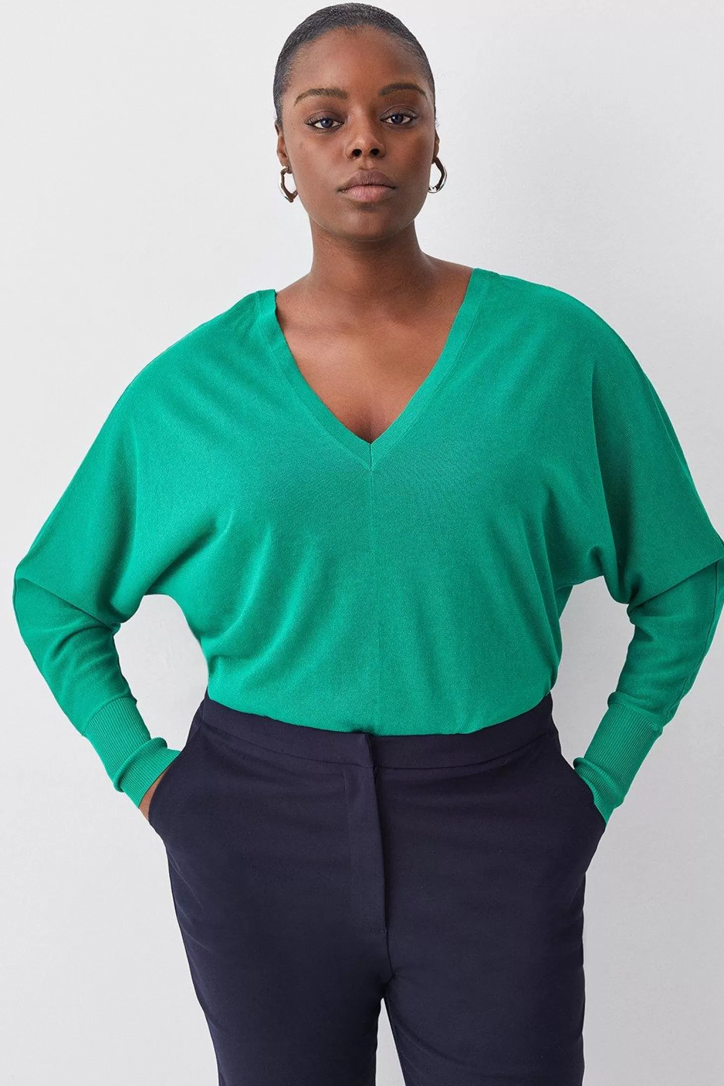 Karen Millen Plus Size Knitted V Neck Long Sleeve Sweater