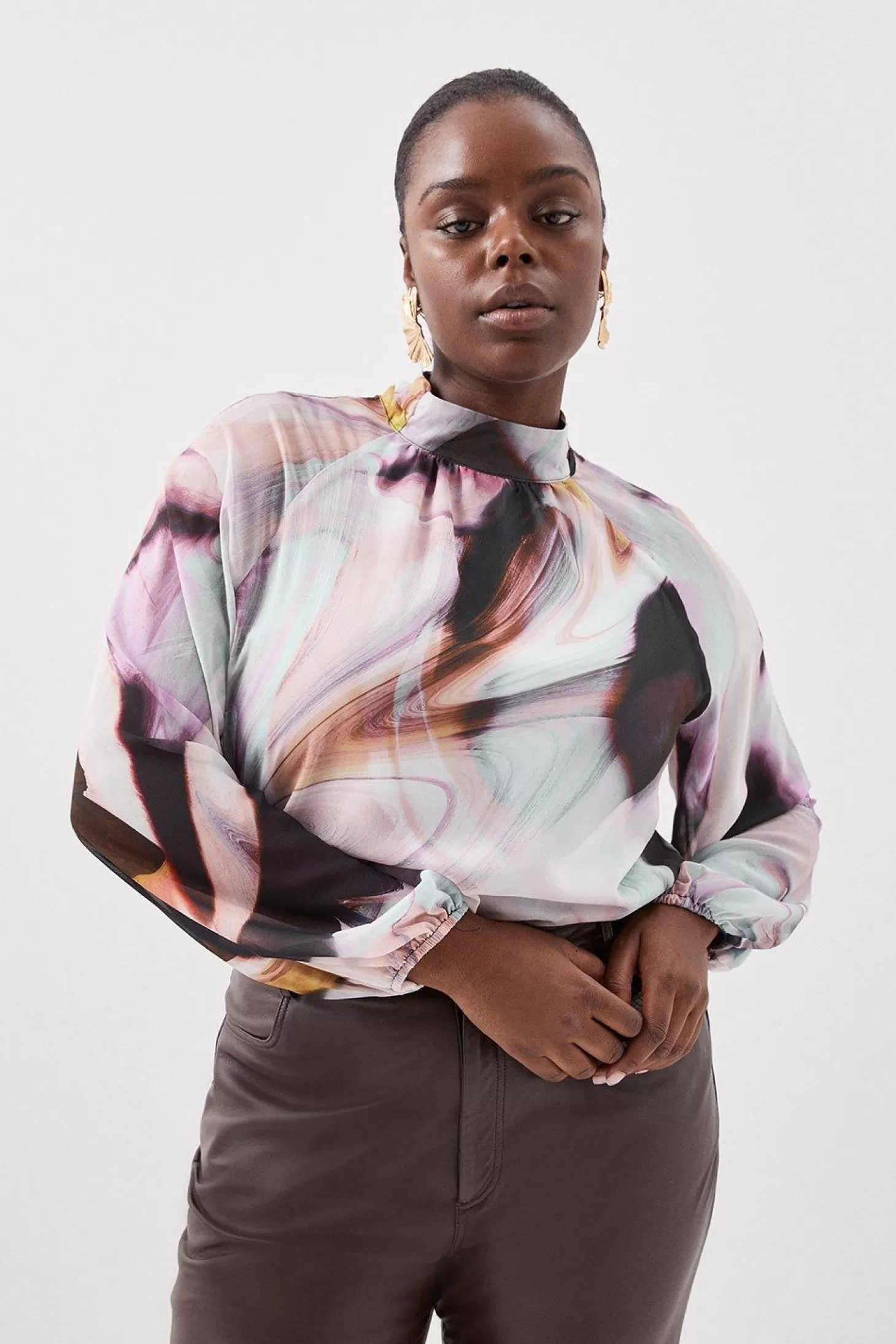 Karen Millen Plus Size Marble Print Georgette Woven Top