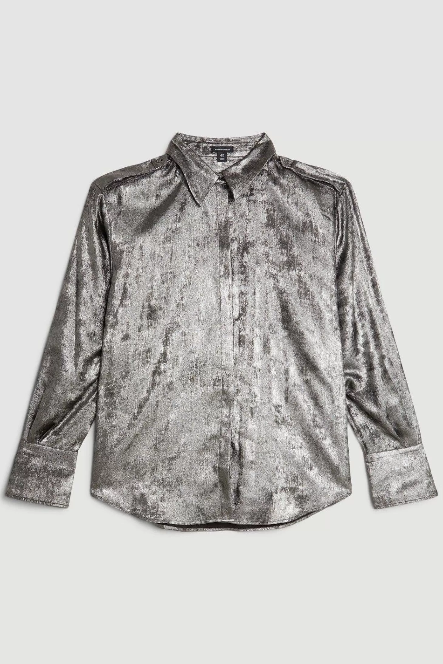 Karen Millen Plus Size Metallic Long Sleeve Collared Woven Shirt