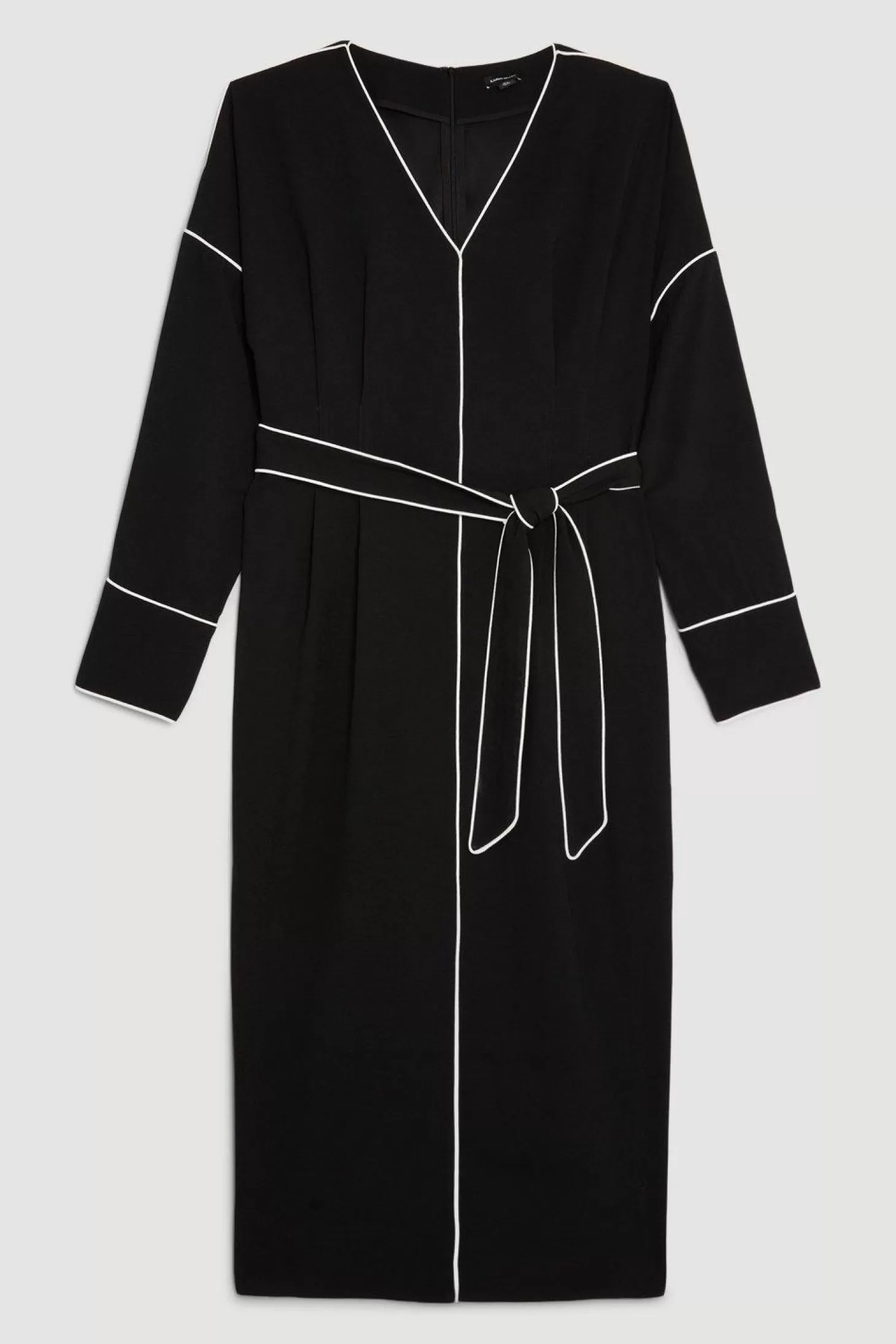 Karen Millen Plus Size Mono Satin Woven Crepe Contrast Piping Maxi Dress