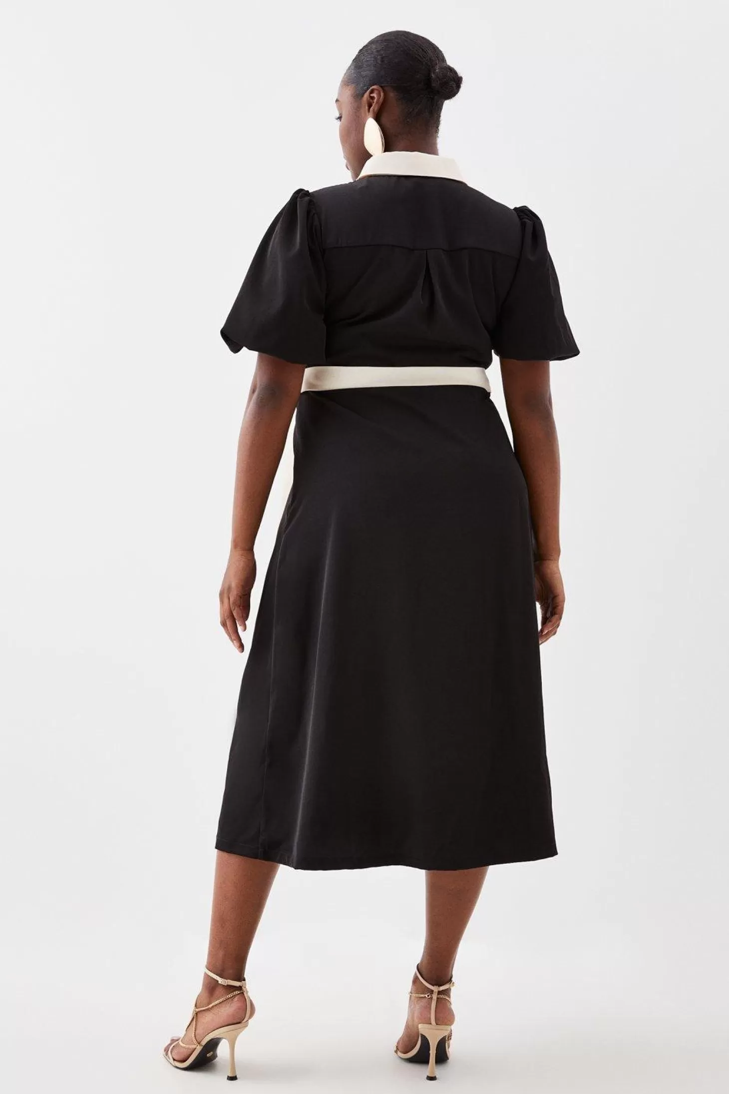 Karen Millen Plus Size Pin Dot Twill Belted Midi Dress