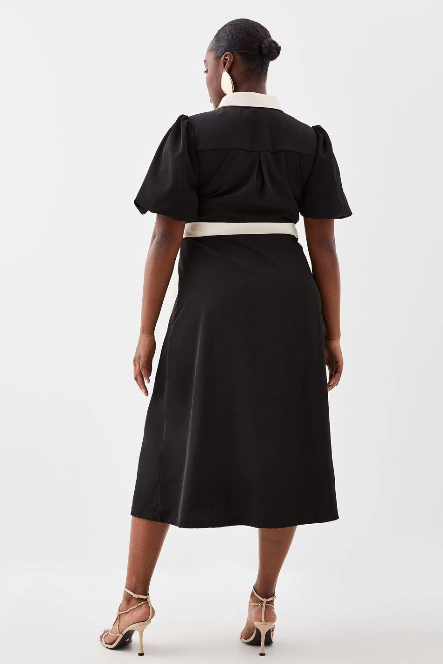 Karen Millen Plus Size Pin Dot Twill Belted Midi Dress