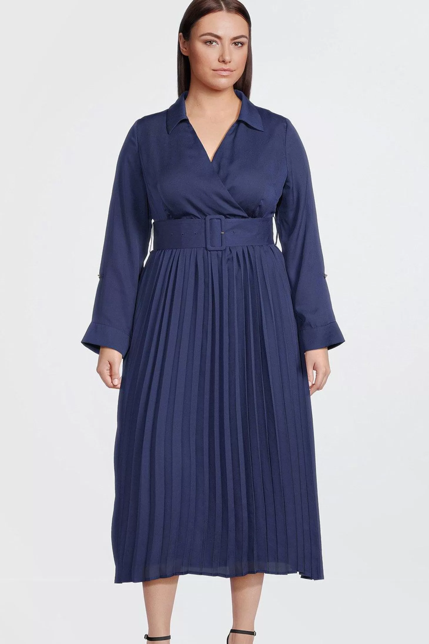 Karen Millen Plus Size Pleated Georgette Belted Woven Maxi Dress