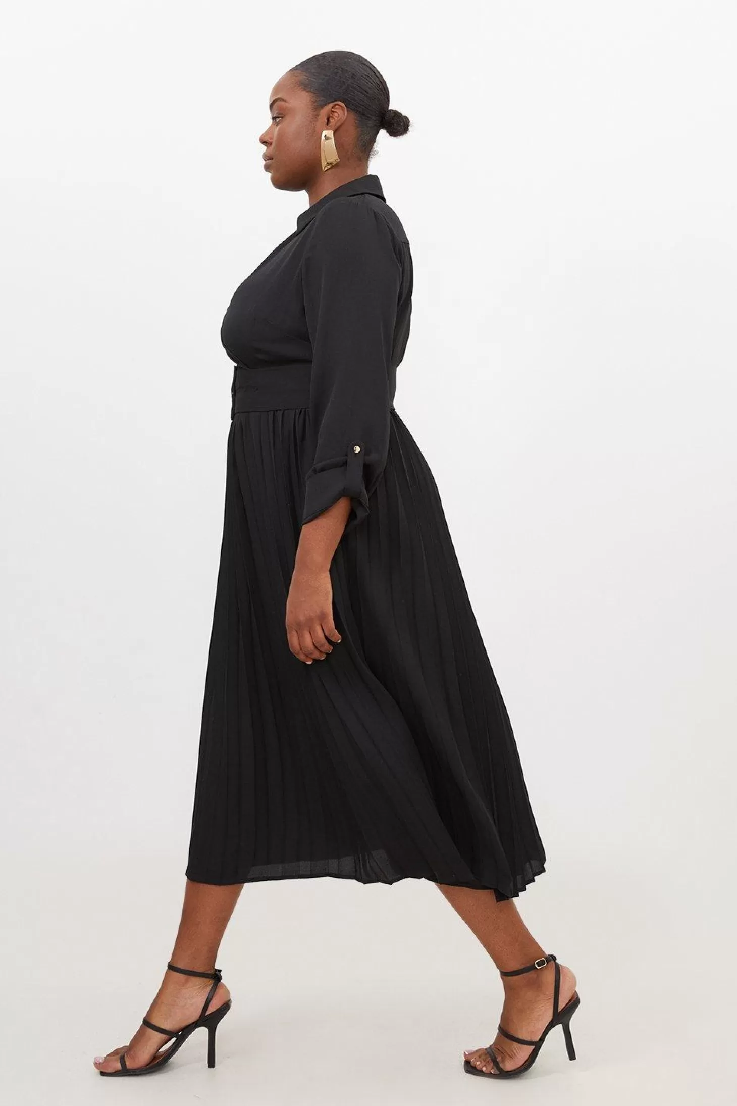 Karen Millen Plus Size Pleated Georgette Woven Midi Dress