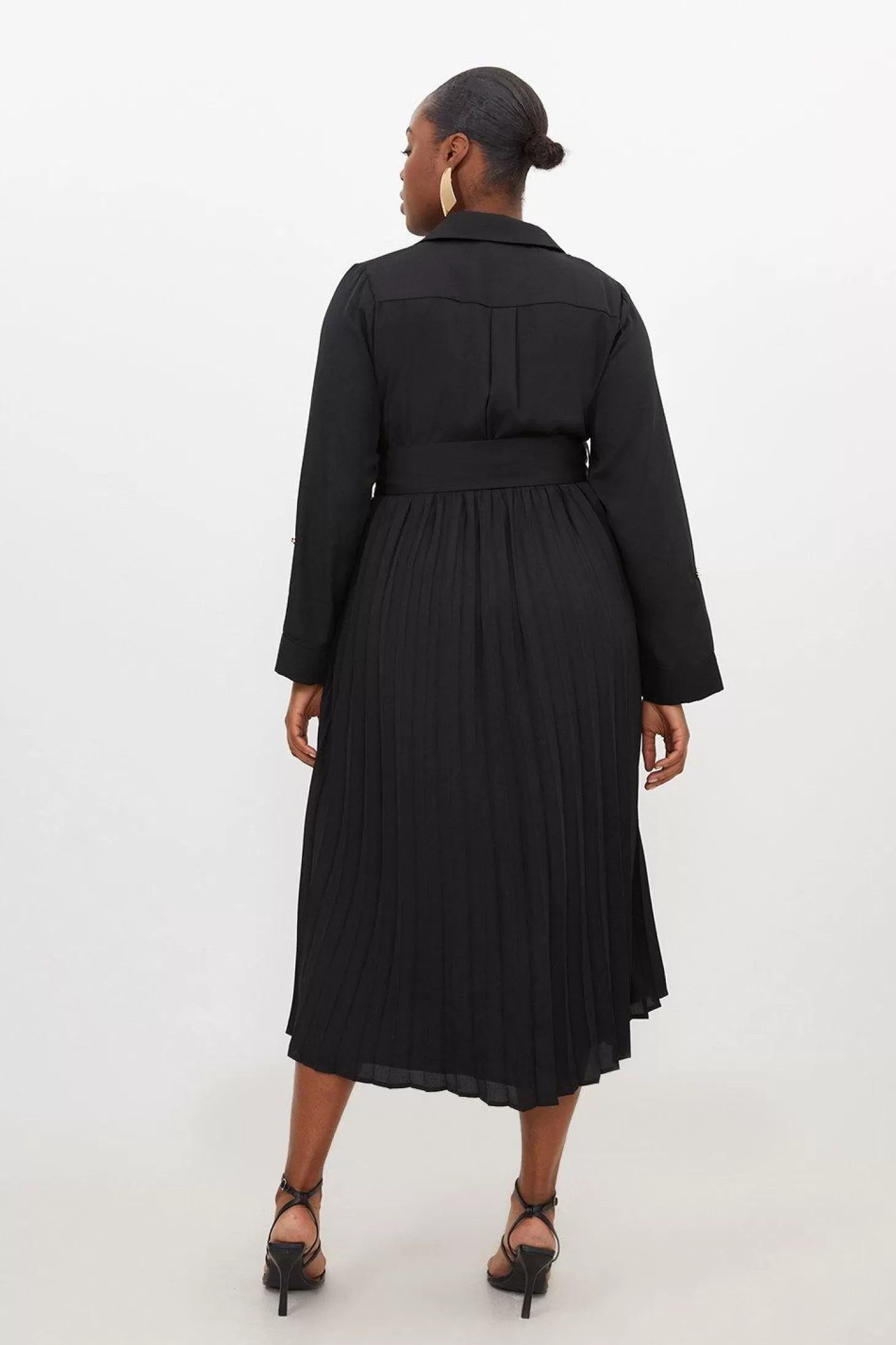 Karen Millen Plus Size Pleated Georgette Woven Midi Dress