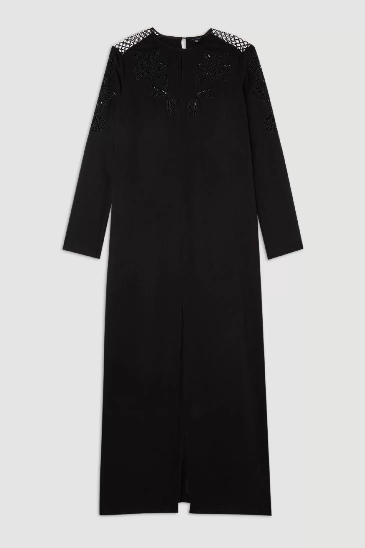 Karen Millen Plus Size Premium Cady Cutwork Woven Long Sleeve Maxi Dress