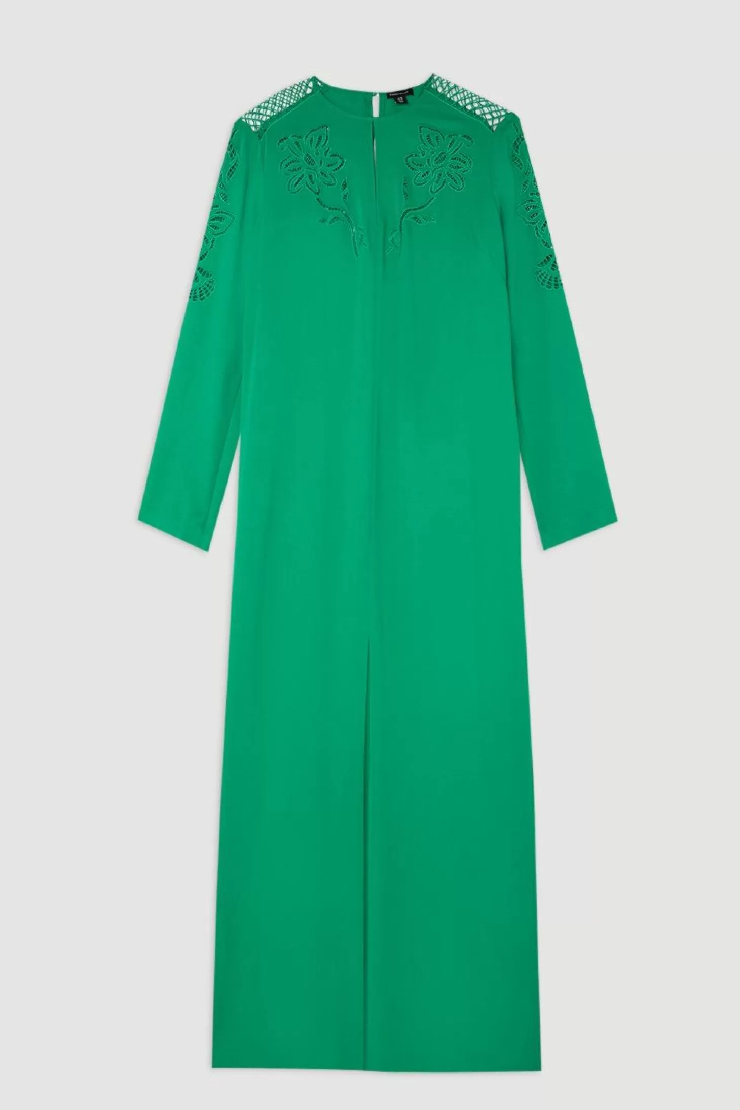 Karen Millen Plus Size Premium Cady Cutwork Woven Long Sleeve Maxi Dress