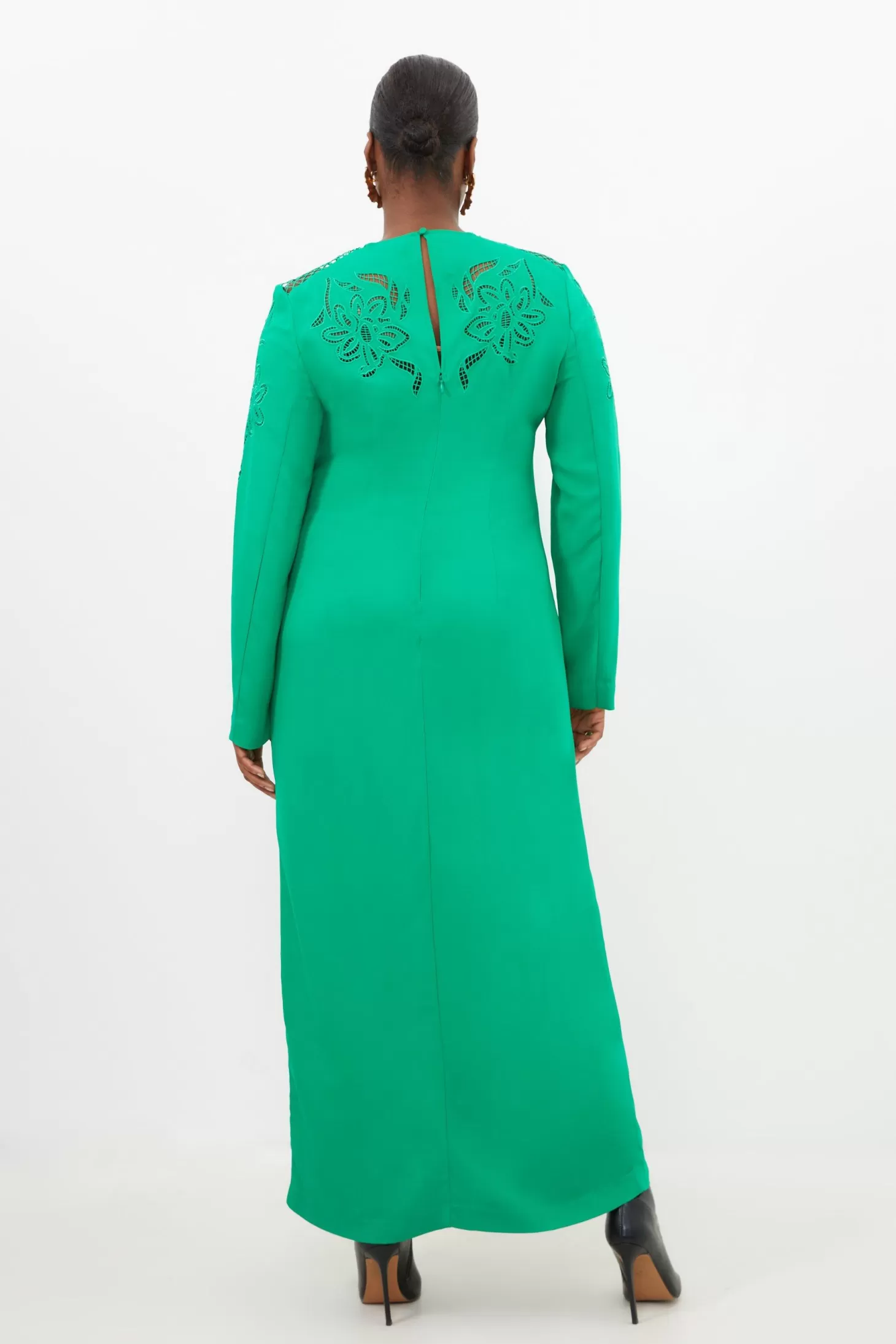Karen Millen Plus Size Premium Cady Cutwork Woven Long Sleeve Maxi Dress