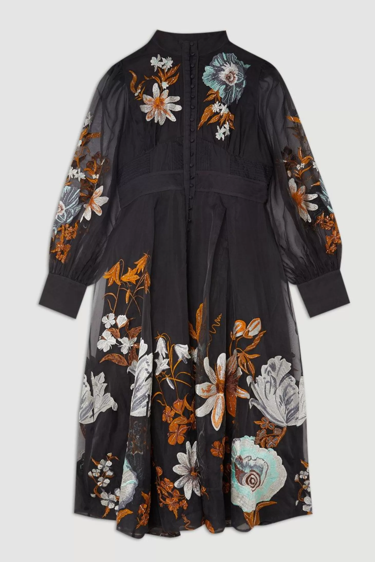 Karen Millen Plus Size Premium Embroidered Beaded Organdie Woven Maxi Dress