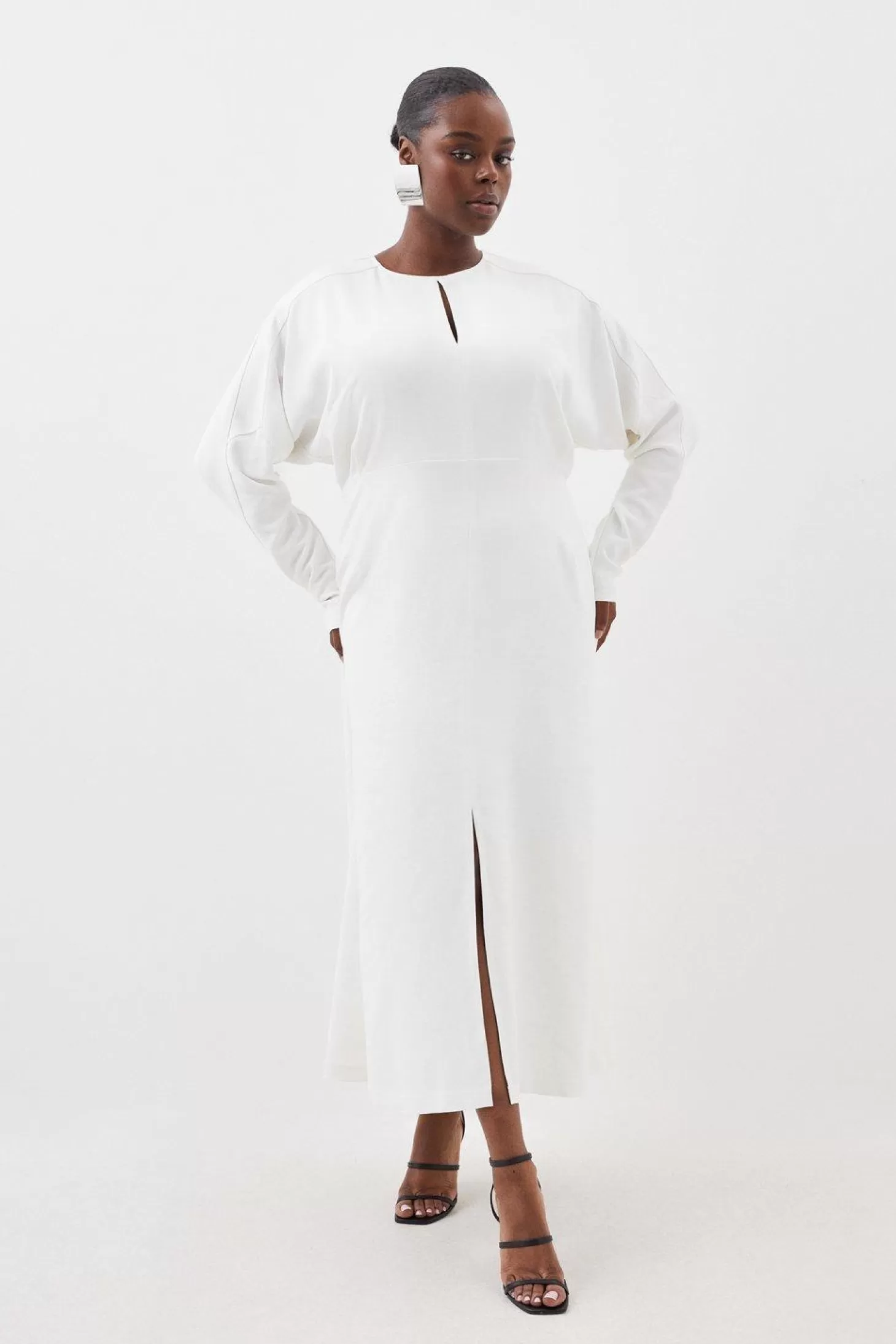Karen Millen Plus Size Premium Viscose Crepe Long Sleeve Woven Midi Dress