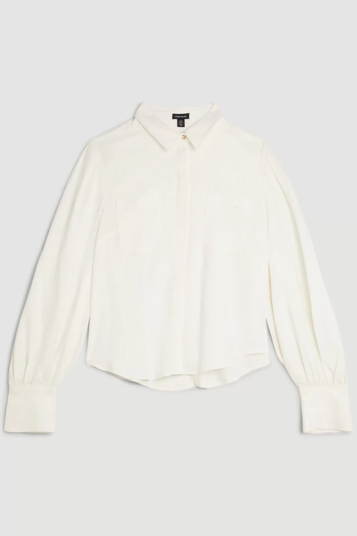 Karen Millen Plus Size Premium Viscose Crepe Statement Sleeve Collared Woven Blouse