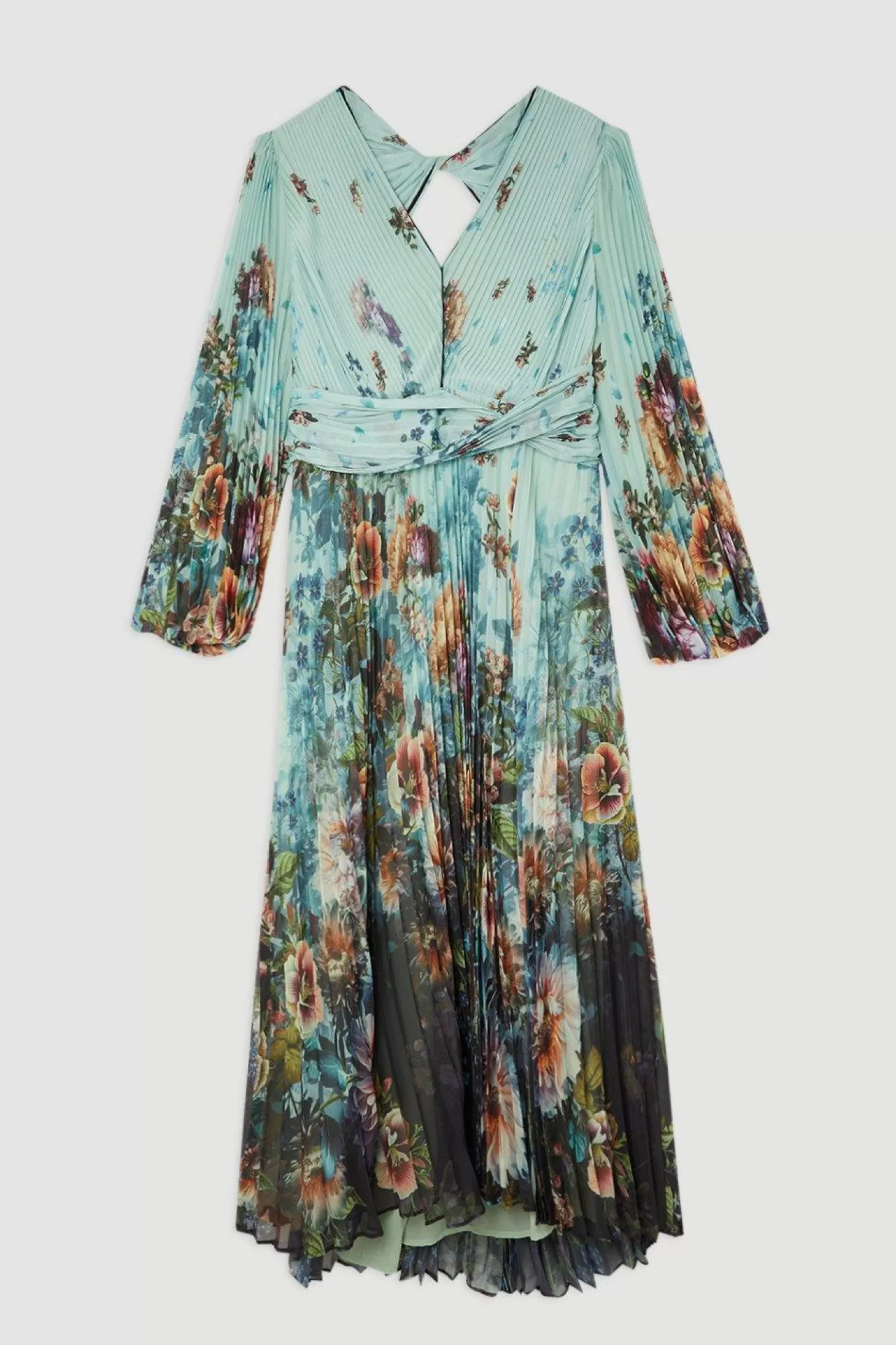 Karen Millen Plus Size Printed Pleated Yoryu Crinkle Cut Out Woven Maxi Dress