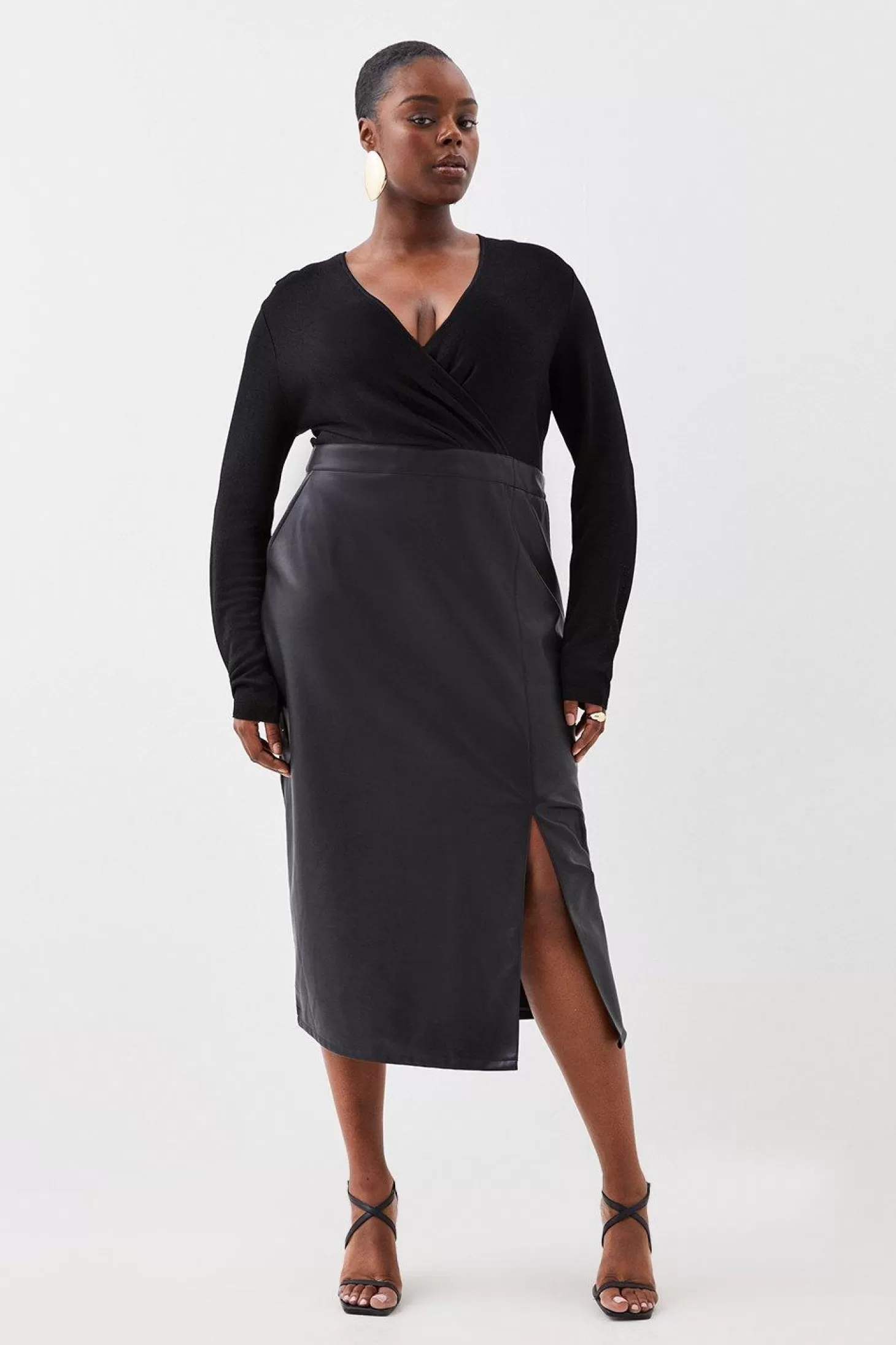 Karen Millen Plus Size Pu Knit Sheer Midaxi Dress