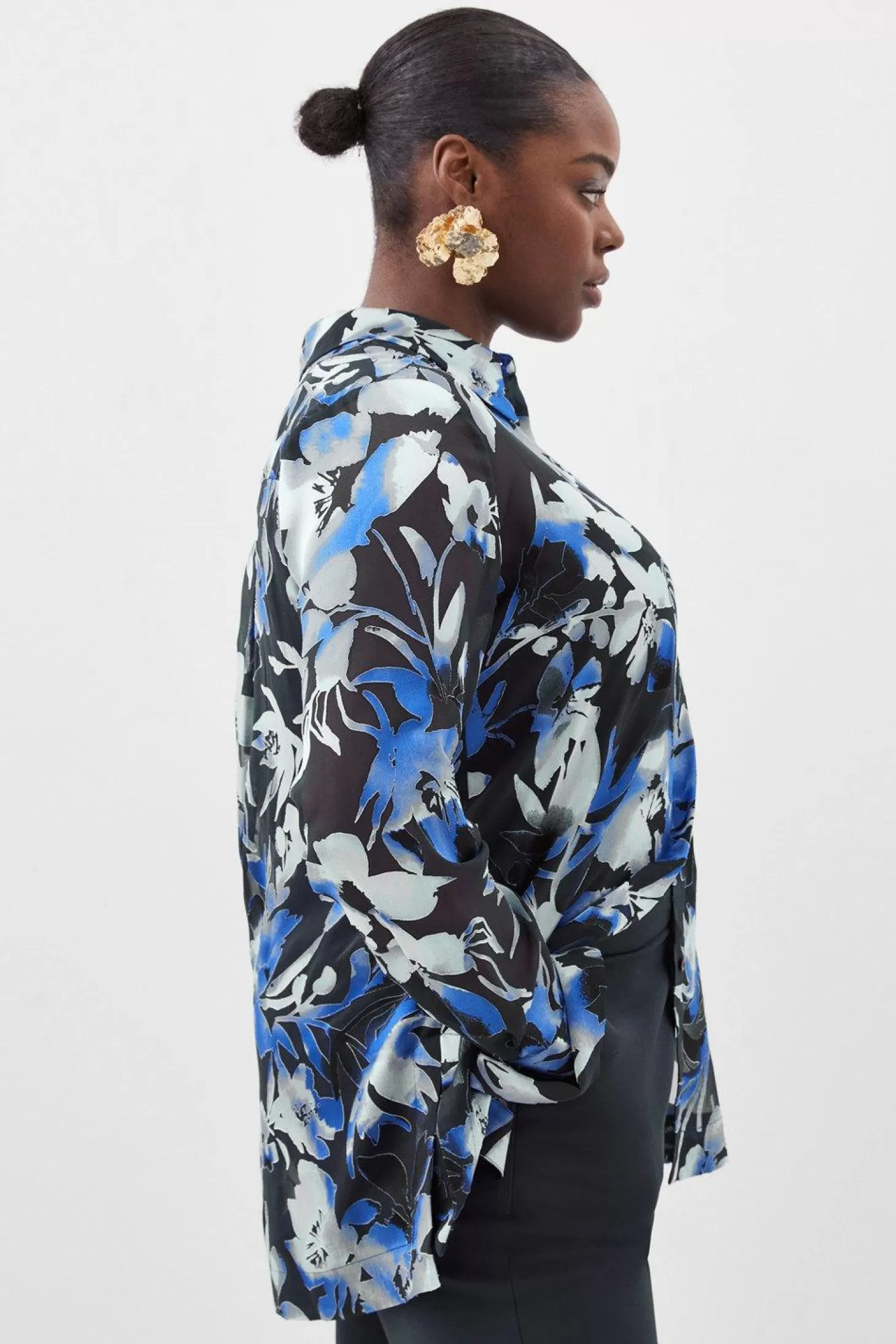 Karen Millen Plus Size Satin Floral Devore Woven Shirt