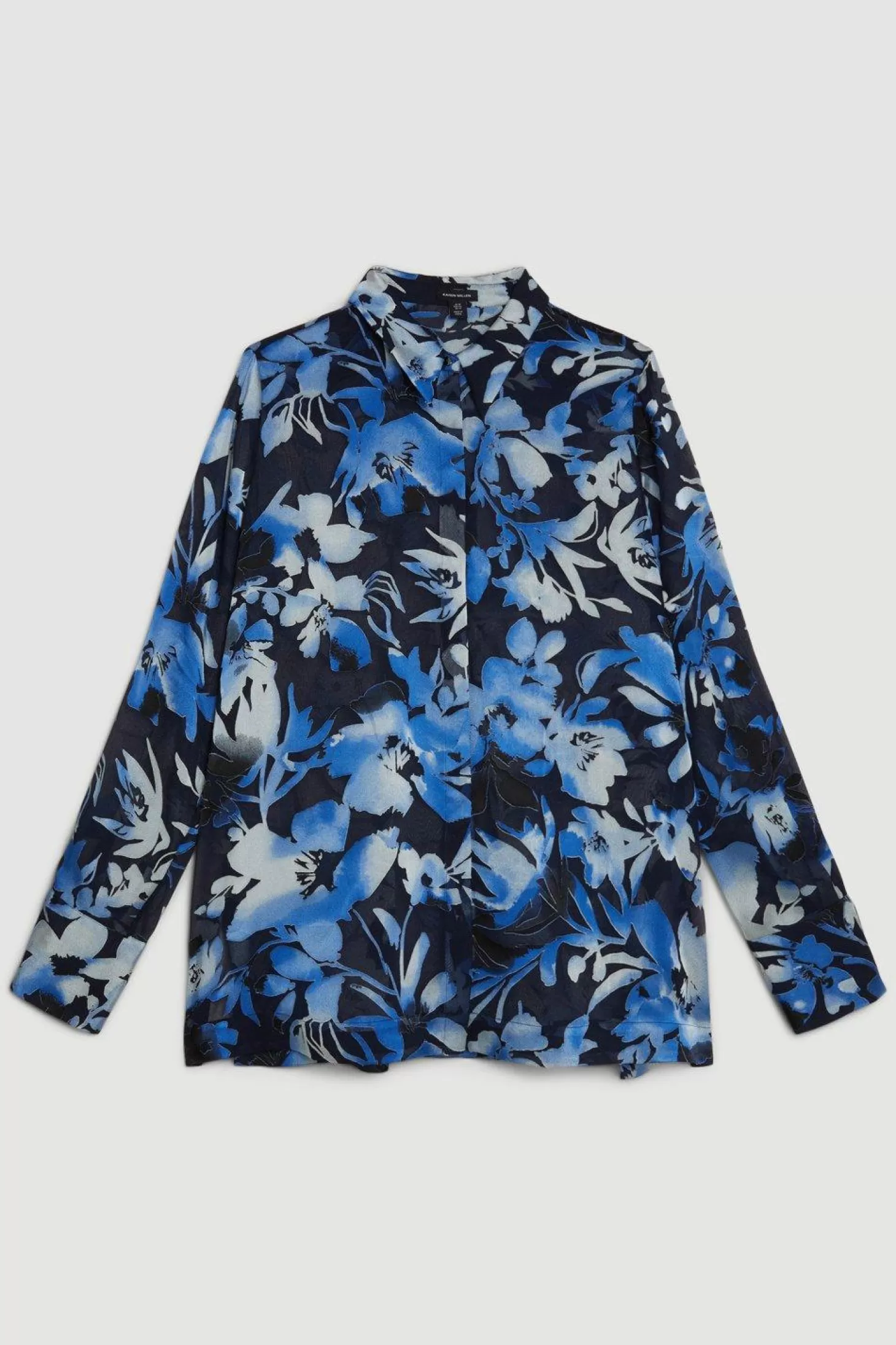 Karen Millen Plus Size Satin Floral Devore Woven Shirt