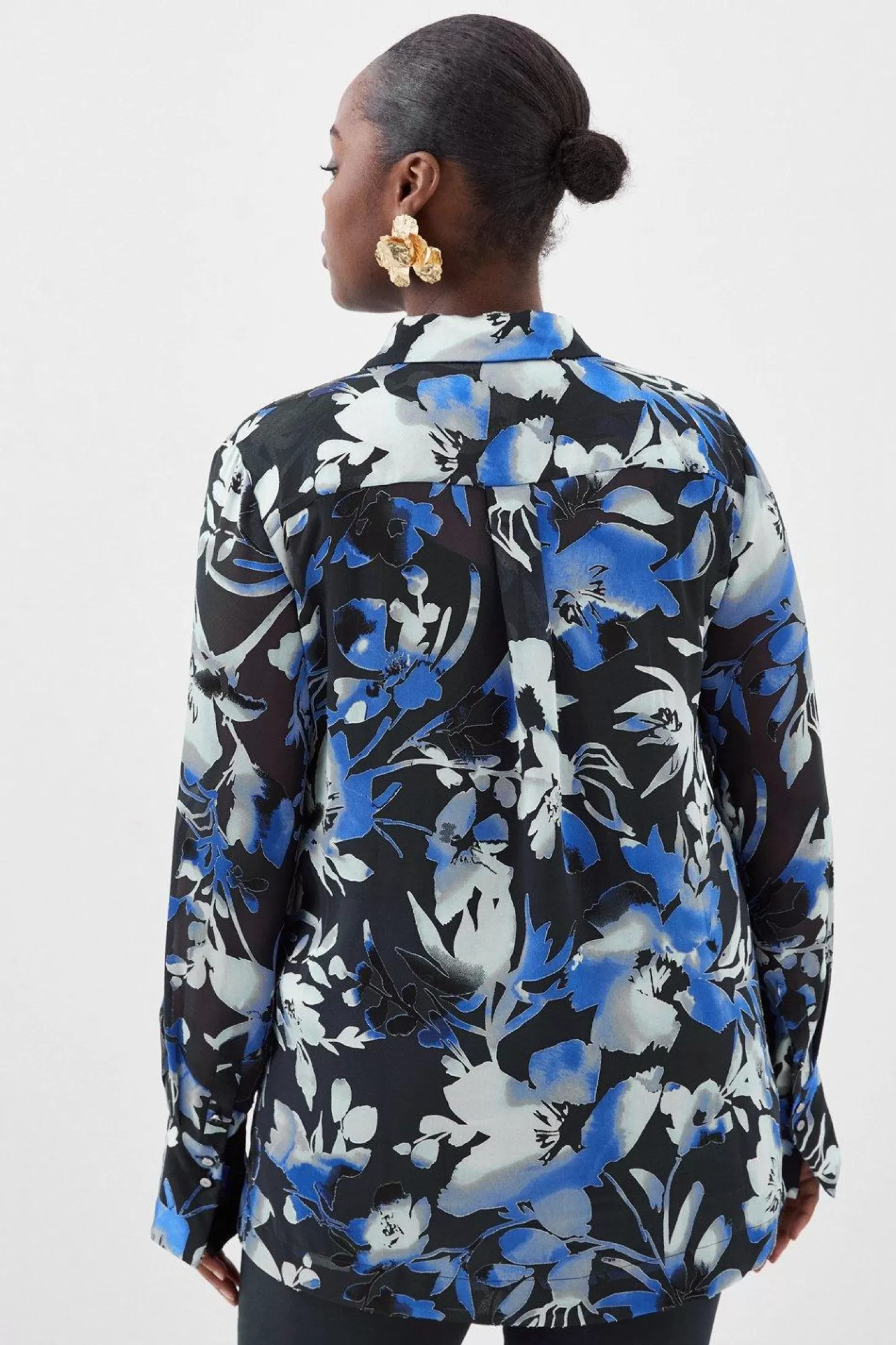 Karen Millen Plus Size Satin Floral Devore Woven Shirt