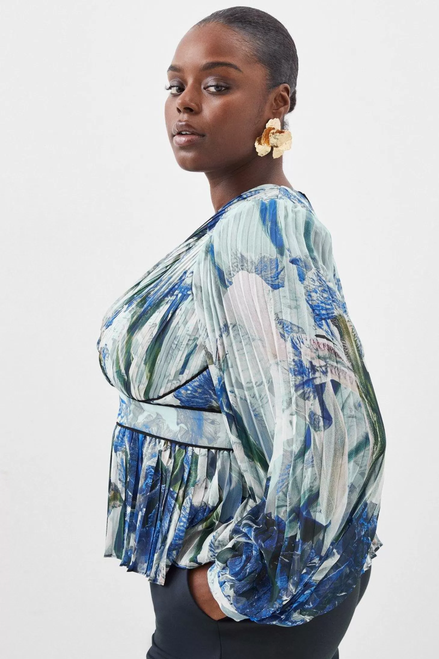 Karen Millen Plus Size Scattered Print Pleated Blouse
