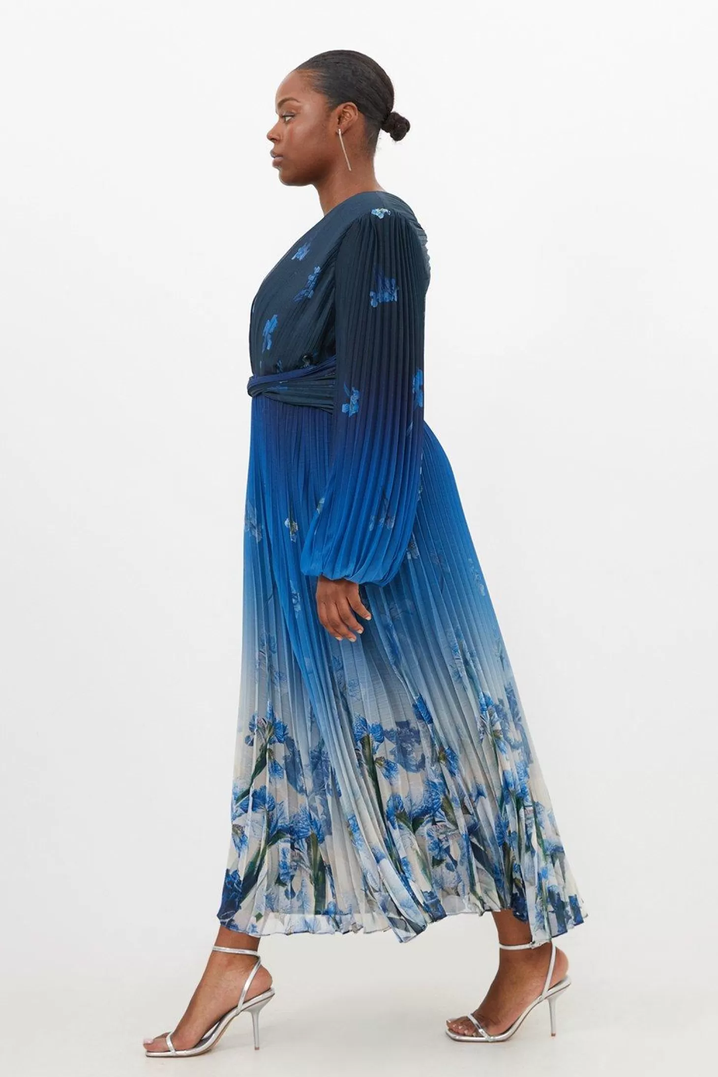 Karen Millen Plus Size Scattered Print Pleated Split Maxi Dress