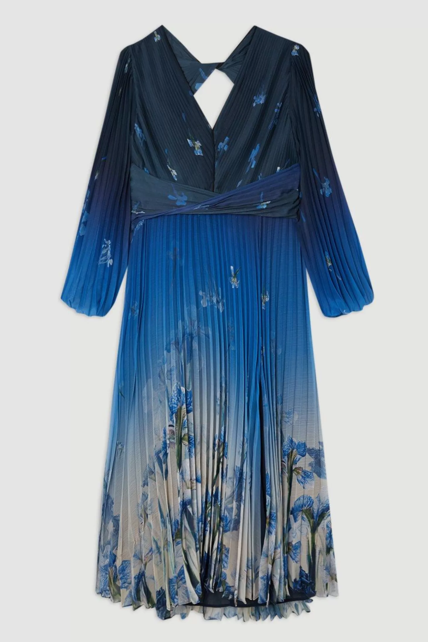 Karen Millen Plus Size Scattered Print Pleated Split Maxi Dress